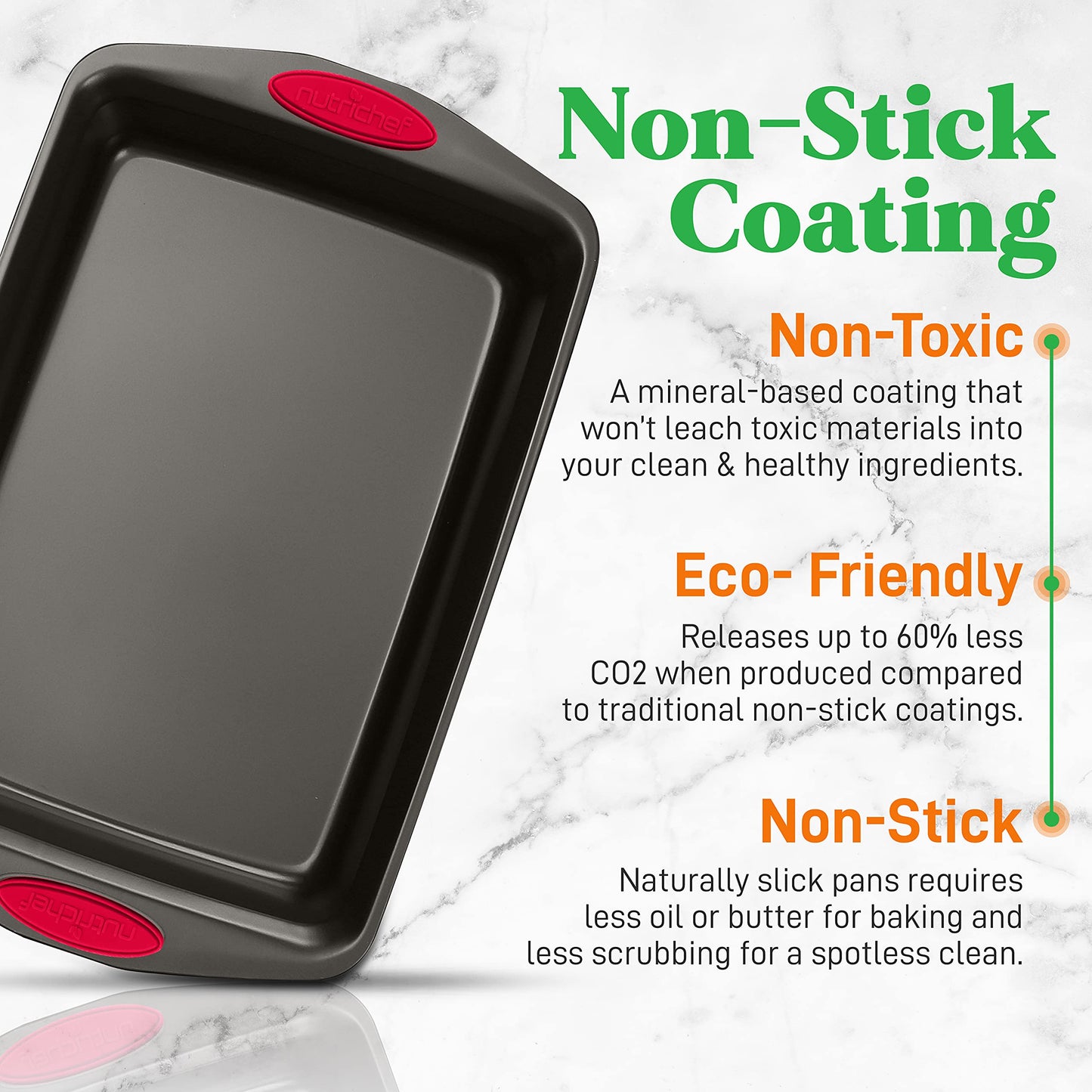 NutriChef 2-Piece Nonstick Baking Pan Set – Carbon Steel Cookie Sheet w/Red Silicone Grip Handles – Durable, Heavy-Duty Bakeware for Even Heat Distribution – Oven Safe, Easy Cleanup – Black