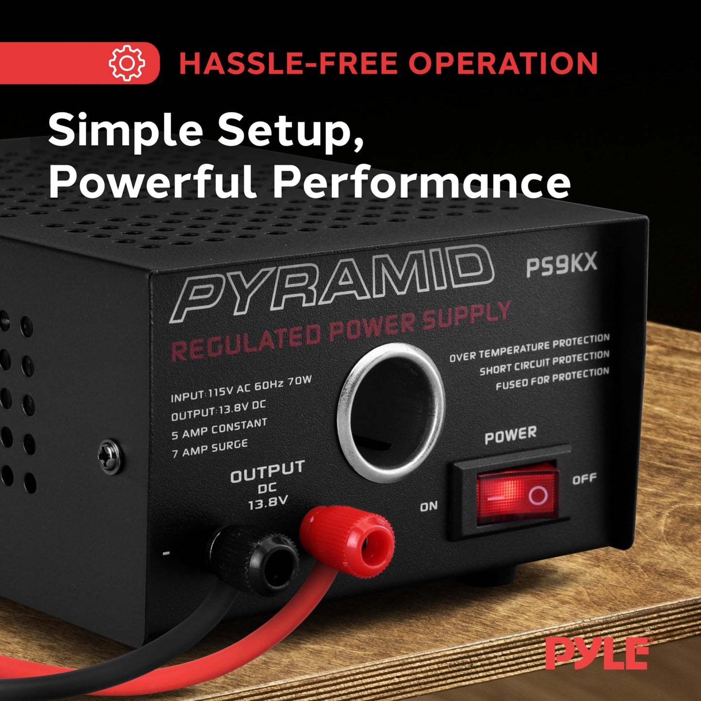 Pyramid PS9KX Universal Compact Bench Power Supply-5 Amp Linear Regulated Home Lab Benchtop Converter w/ 13.8 Volt DC 115V AC 70 Watt Input, Screw Type Terminal, 12V Car Cigarette Lighter