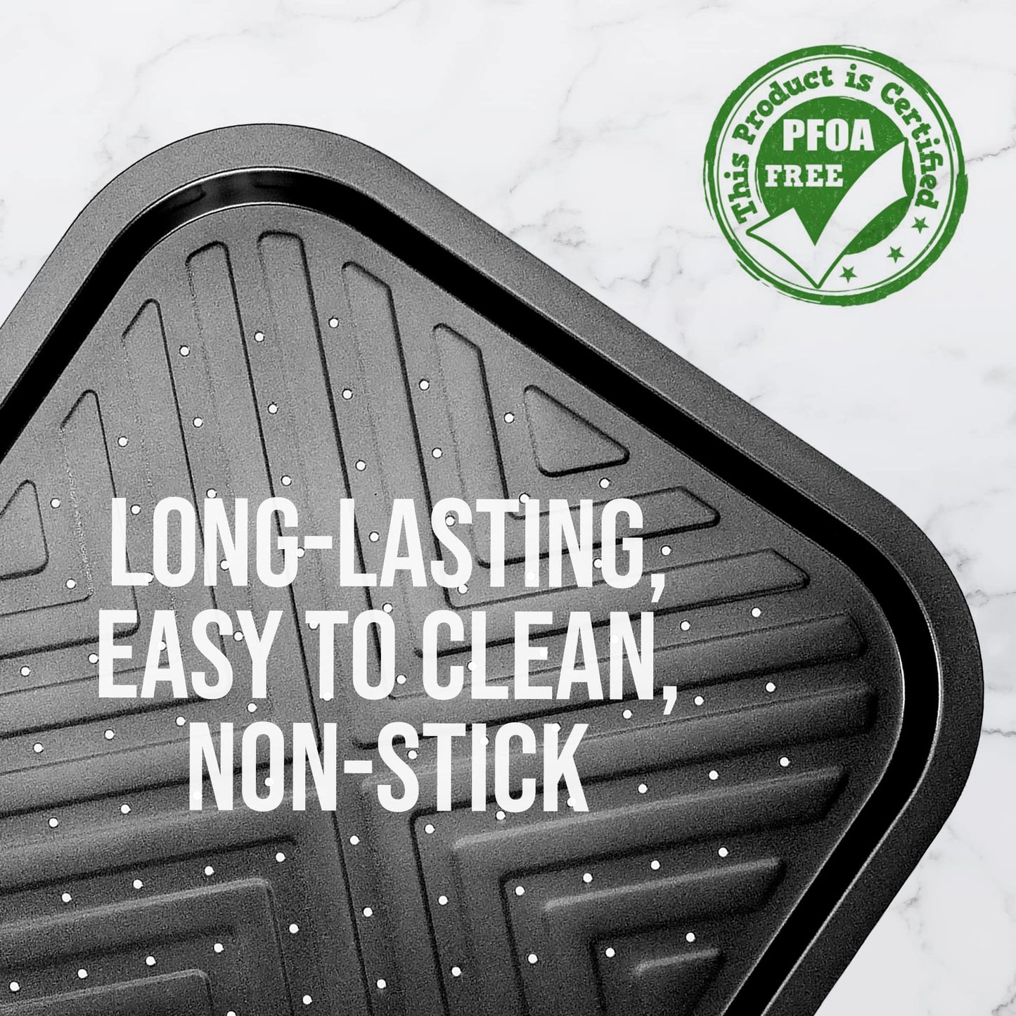 NutriChef Non-Stick Square Oven Crisper Pan - Heavy Duty Carbon Steel Baking Tray w/ Perforated Holes for Even Airflow - Bake Fries, Pizza, Frozen Snacks, & More - Dishwasher Safe, Black
