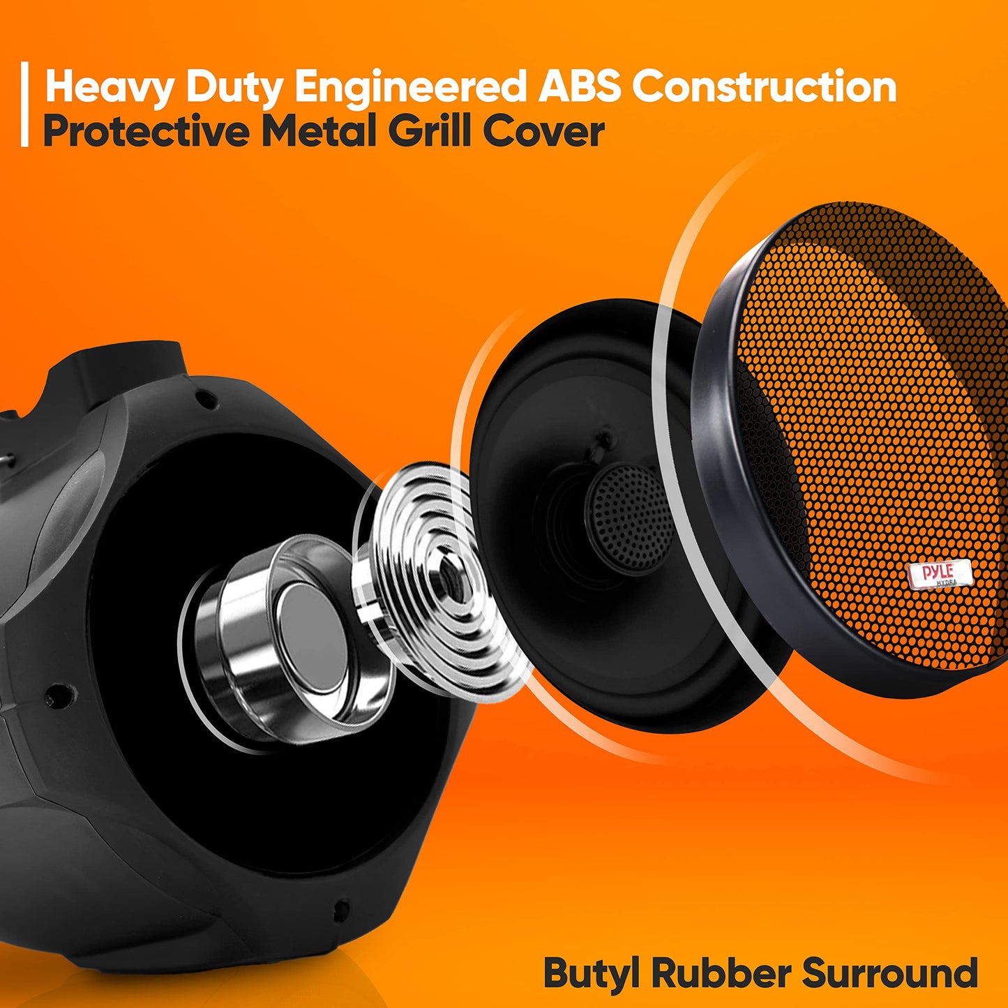 Pyle 6.5 Inch Dual Marine Speakers -2 Way IP44 Waterproof, Weather Resistant Outdoor Audio Stereo Sound System with 200 Watt Power and Poly Mica Cone and Butyl Rubber Surround -1Pair - PLMRB65 (Black)