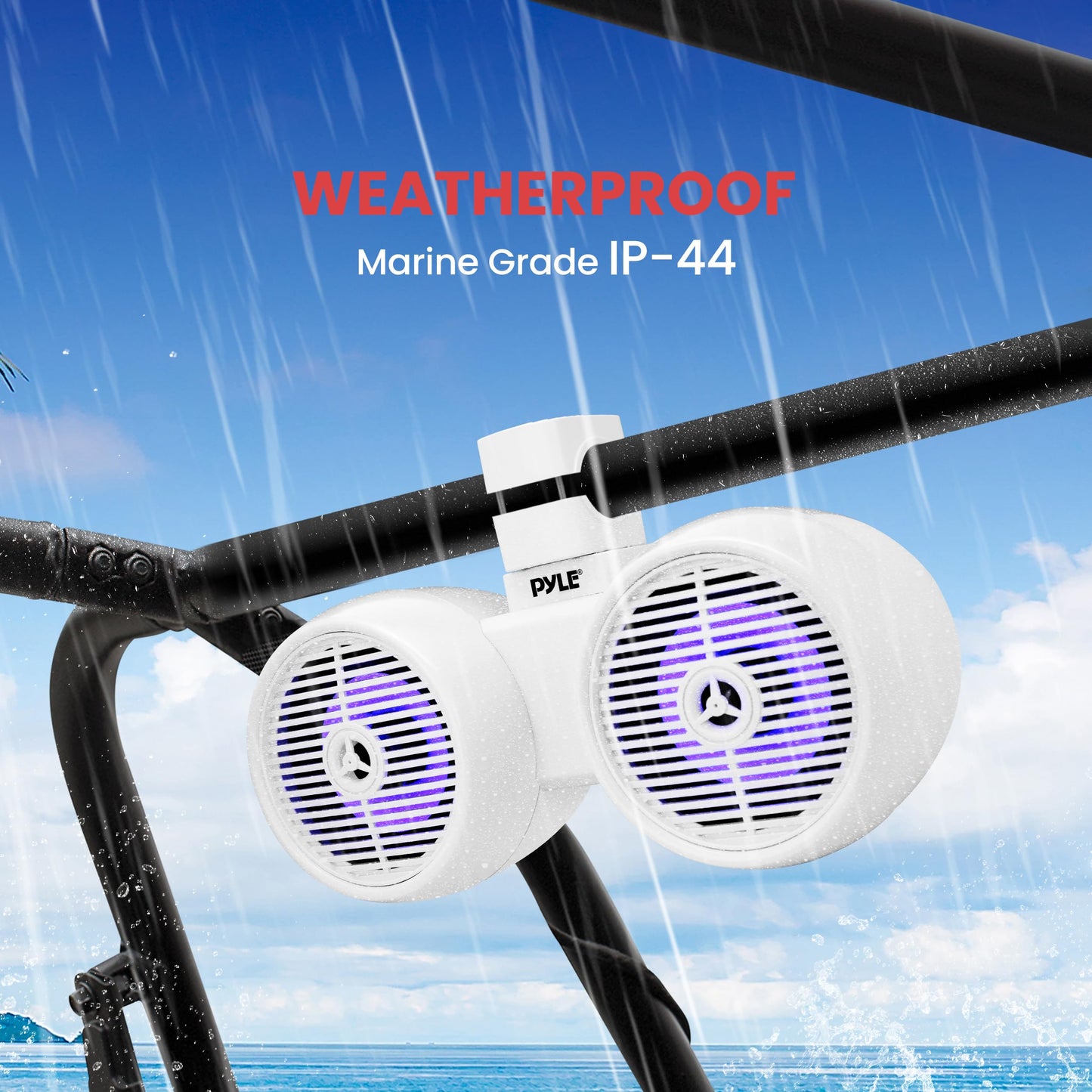 Pyle 6.5 Inch Marine Speakers with Bluetooth and Wireless Streaming, Boat Speaker with Built-in LED Lights, Waterproof, Heavy Duty ABS, 200W Max - Perfect for Music Lovers