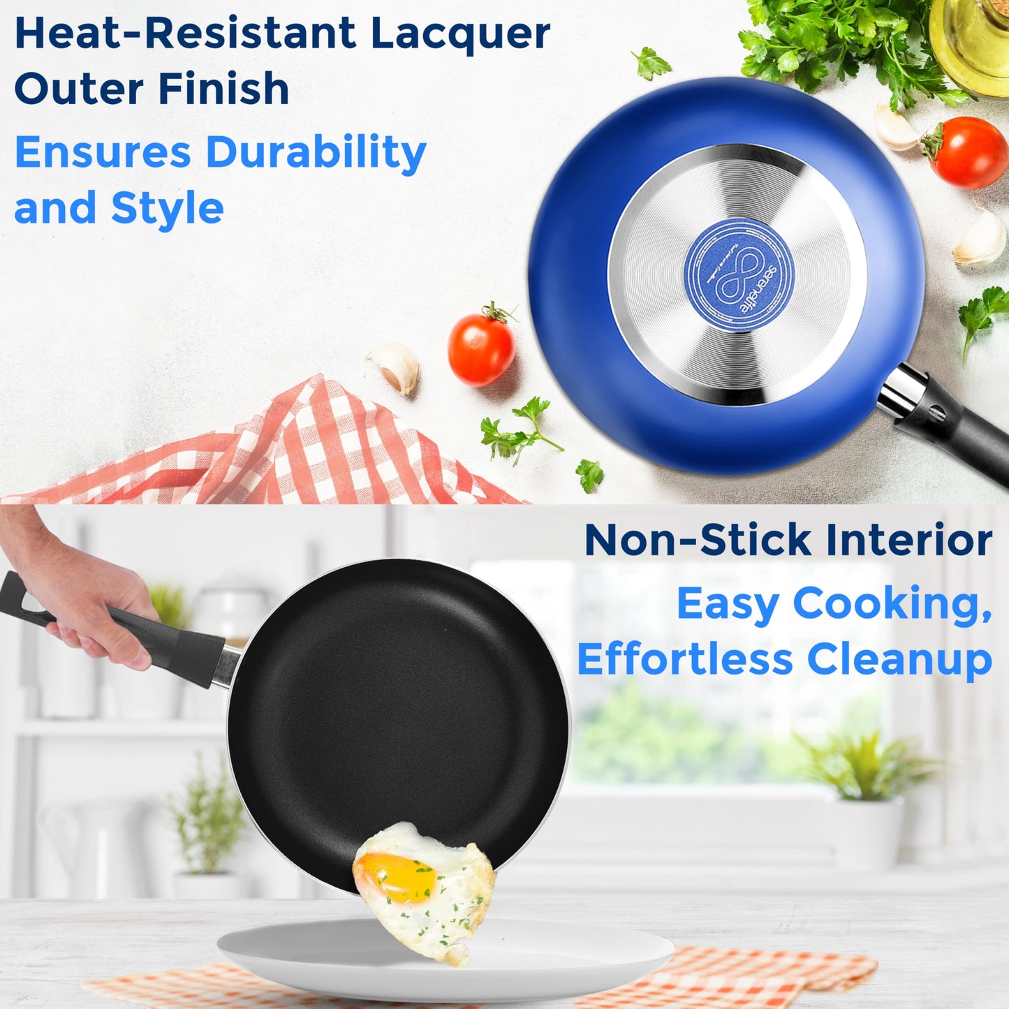 SereneLife Kitchenware Pots & Pans Basic Kitchen Cookware, Black Non-Stick Coating Inside, Heat Resistant Lacquer (11-Piece Set), One Size, Blue