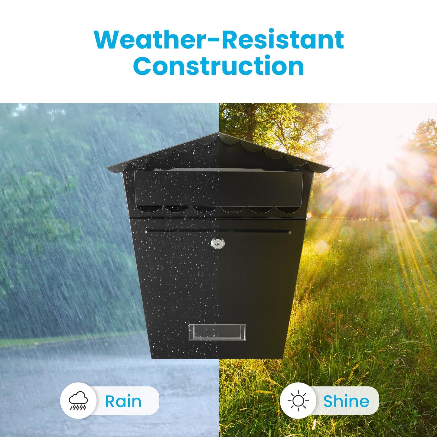 Serenelife Indoor & Outdoor Wall Mount Locking Mailbox | Secure Key & Lock Mechanism | Weather Resistant & Durable | Easy Access Metal Flap | Includes 2 Keys & Mounting Hardware | 13x14x5 IN