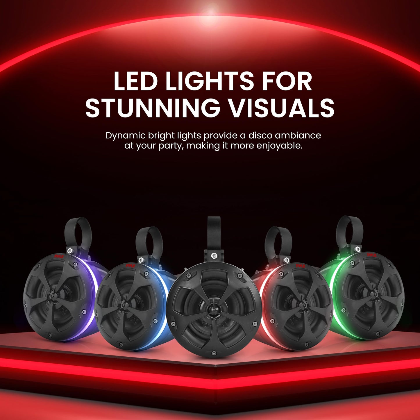Pyle PLUTV45BTR 2 Channels Marine Bluetooth ATV/Golf Cart/UTV Tower Speakers 800W Stereo System Waterproof 800W Marine Grade Tower Amplified Vehicle Speaker System Pair for Boats with RGB Party Lights