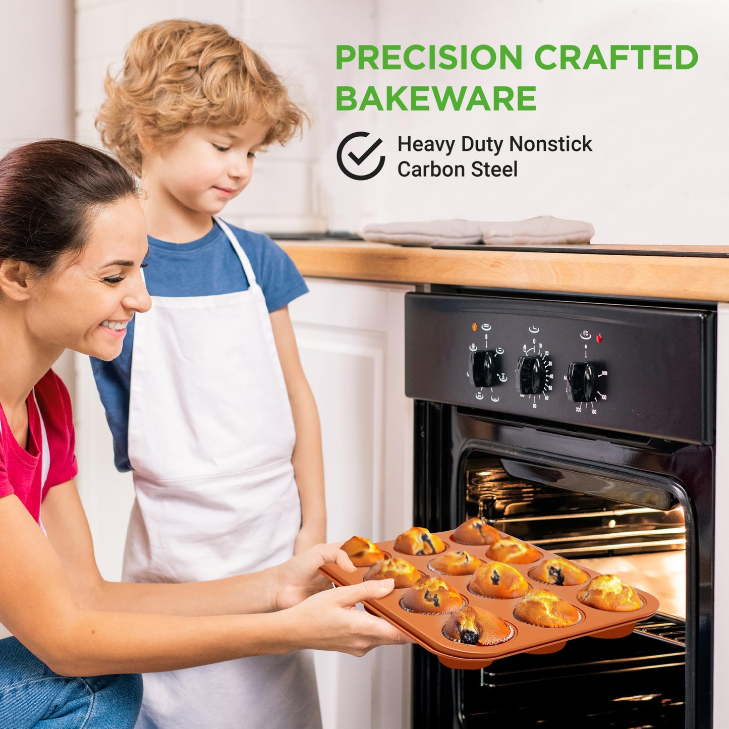NutriChef 12-cup Copper Oven Muffin Pan, Non-Stick Coated Layer Surface, Even Heating Muffin Tray for Muffins, Cupcakes, Pastries & Mini Pies, Used for Model Number NCBSCC54