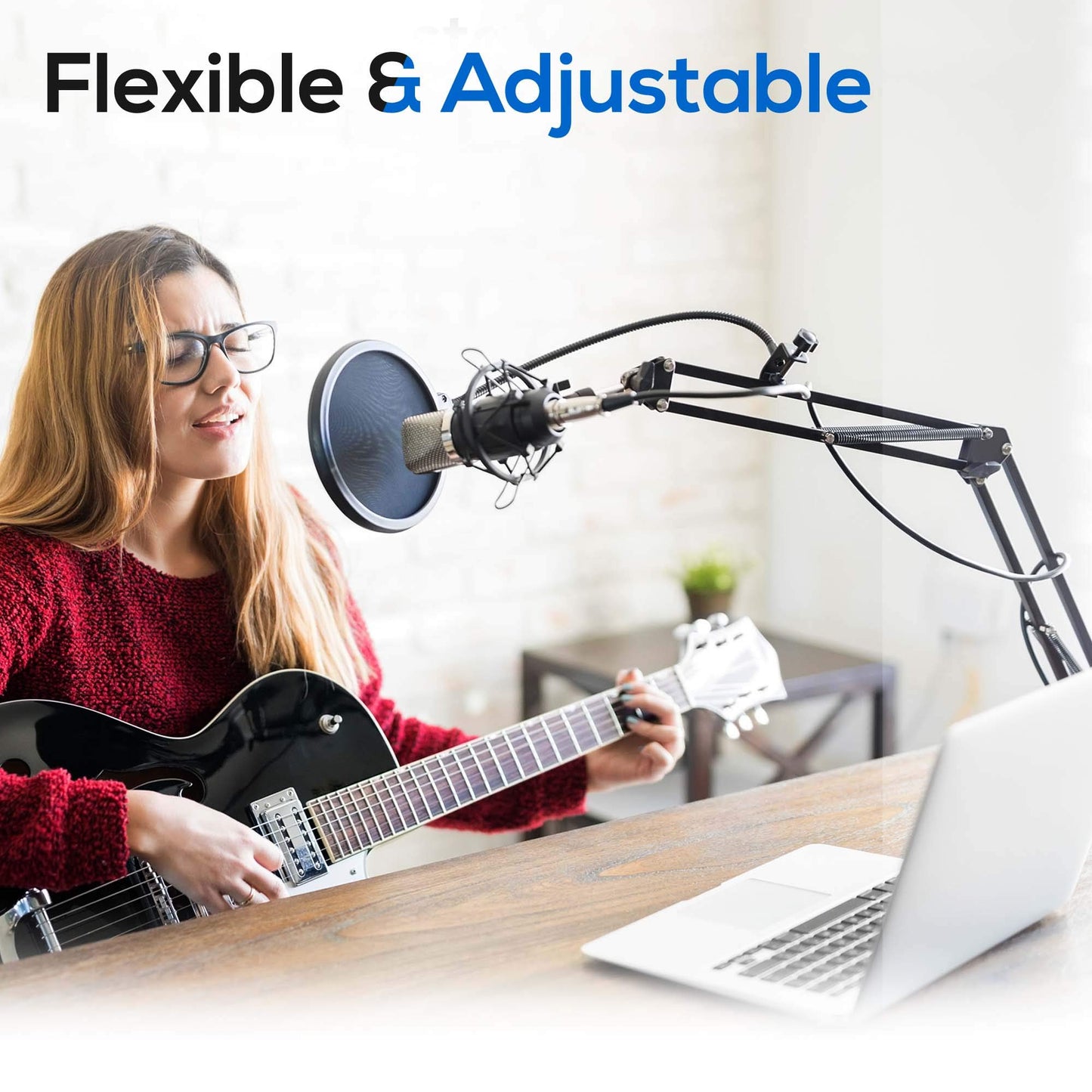 Soul Inscriptions Press USB Suspension Boom Microphone Stand-Adjustable Compact USB Microphone Arm Stand,Durable Steel for Radio Broadcasting Studio,Voice-Over Sound Studio,TV Stations - PMKSHUSB04