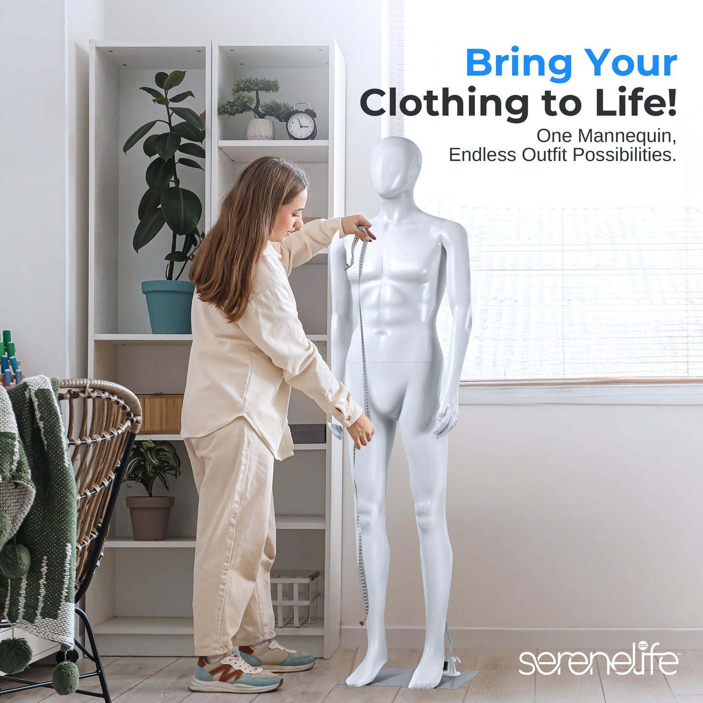 SereneLife 73" Tall Full-Body Male Mannequin With Adjustable Head, Flexible Limbs And Detachable Design, Perfect For Clothing Stores, Boutiques, Exhibitions And More