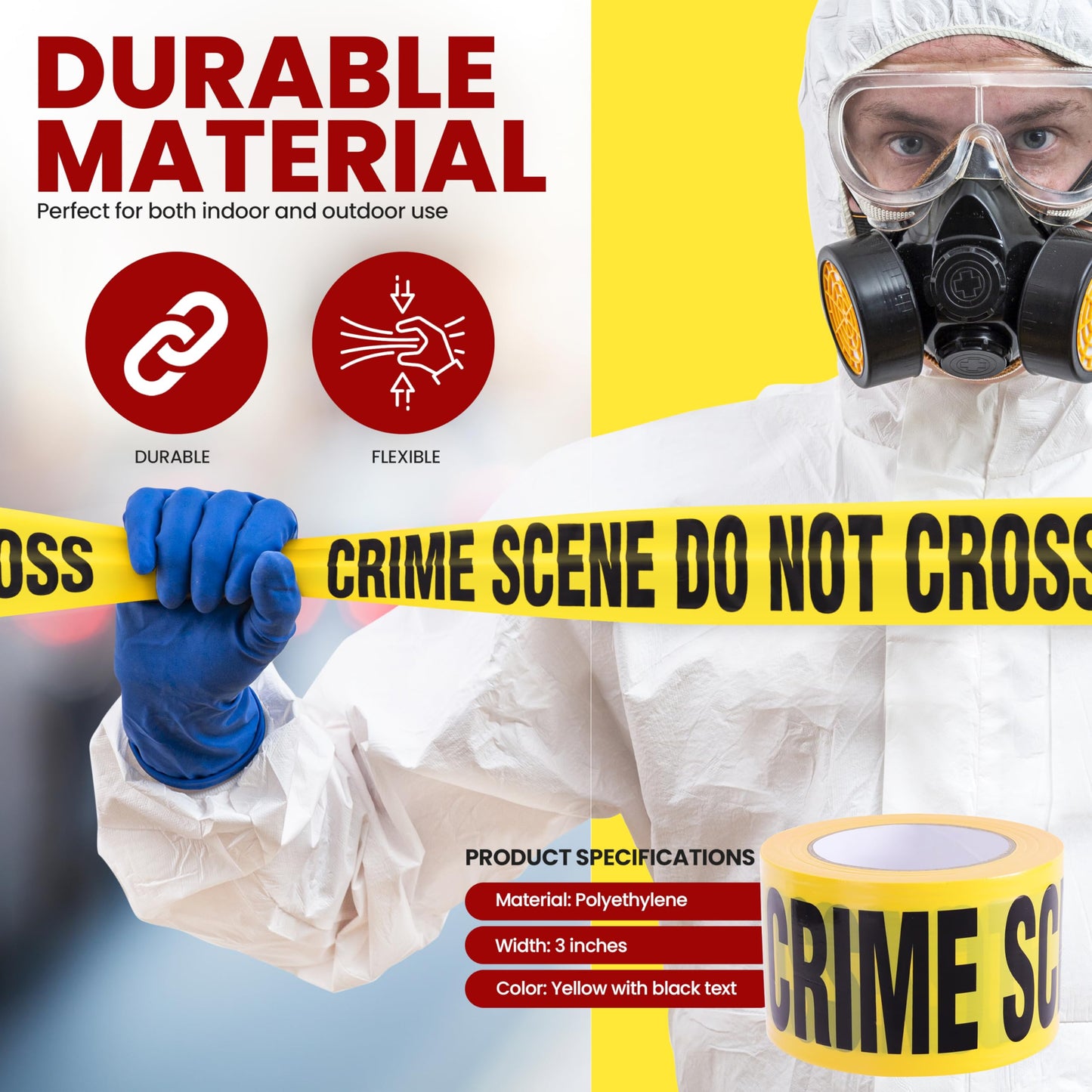 Pyle 8 Pieces Yellow Crime Scene Do Not Cross Tape Set - 656 Foot Long Tape Roll Suitable for a Wide Range of Applications, Including Roadworks, Events, and Hazardous Areas