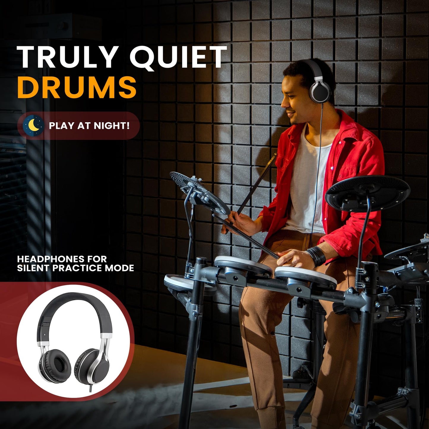 Pyle Electronic Drum Set with 4 Quiet Mesh Pads, 180 Sound Styles, 3 Cymbals, 2 Pedals, Throne, Headphones, Sticks, AUX, USB MIDI, Electric Drum Kit for Beginners Students Professionals