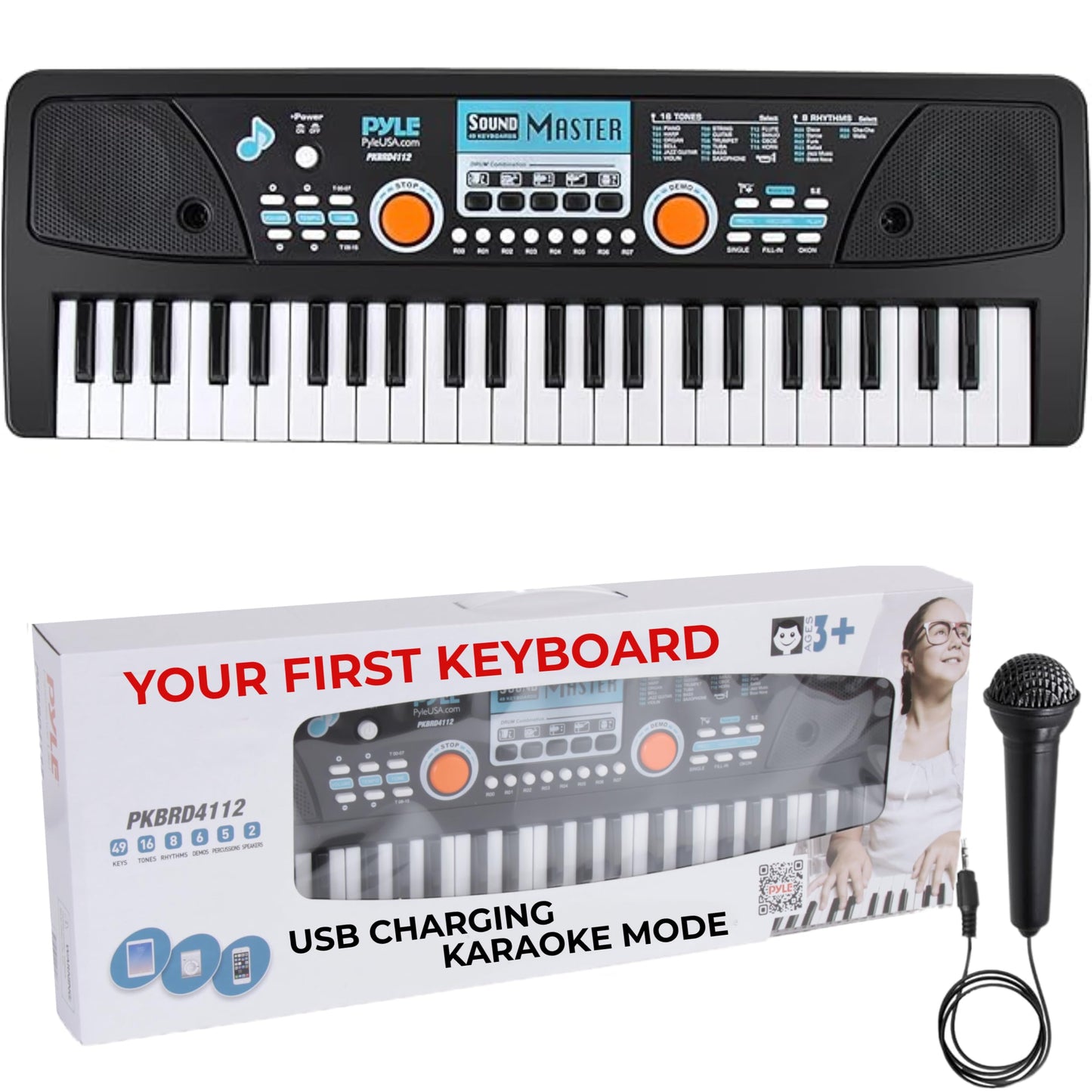 PYLE 49-Key Electric Keyboard Piano – Portable Music Keyboard with Drum Pad, Built-In Microphone, Record & Playback Mode for Home Studio, School & On-the-Go Performance– Ideal for Beginners & Kids