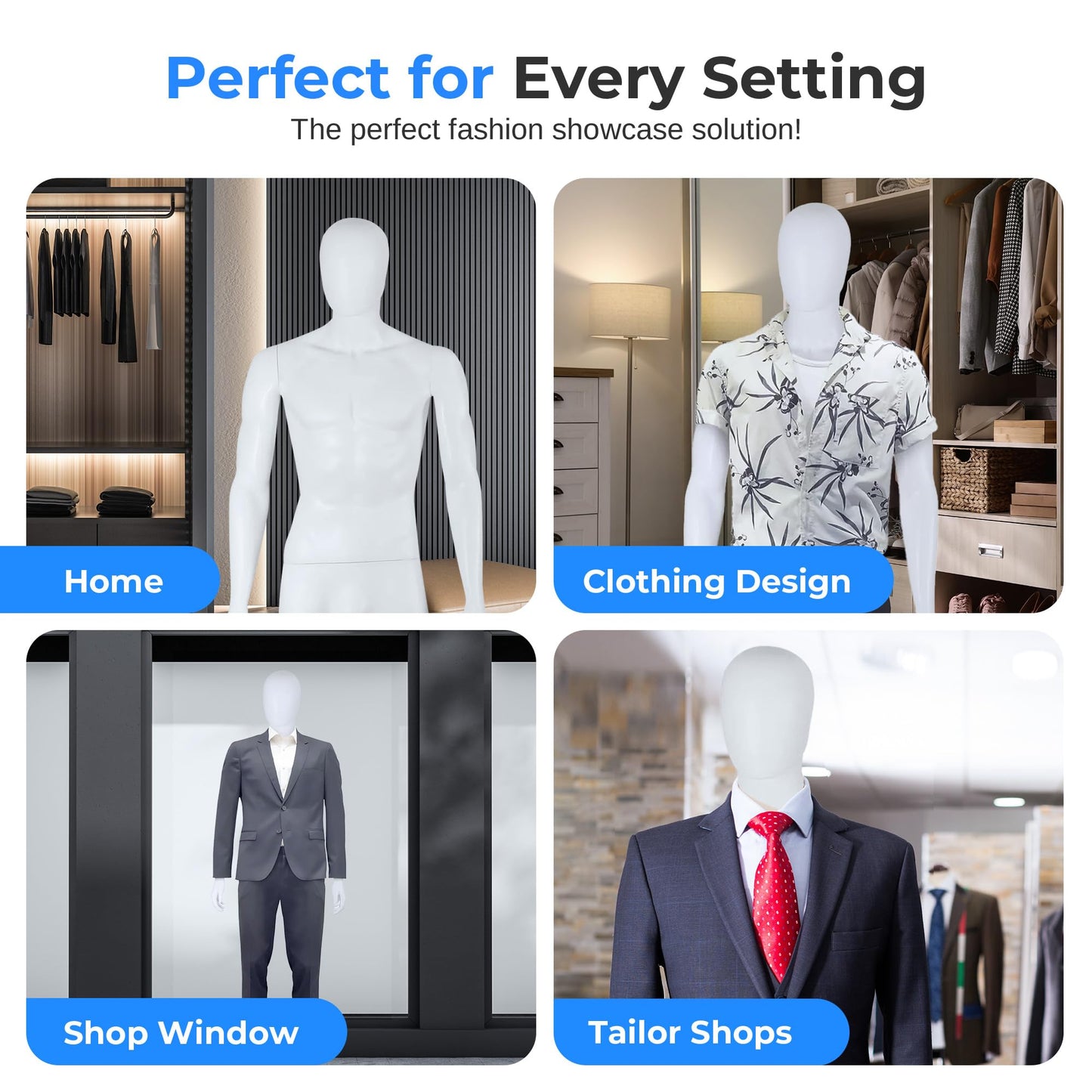 SereneLife 73" Tall Full-Body Male Mannequin With Adjustable Head, Flexible Limbs And Detachable Design, Perfect For Clothing Stores, Boutiques, Exhibitions And More