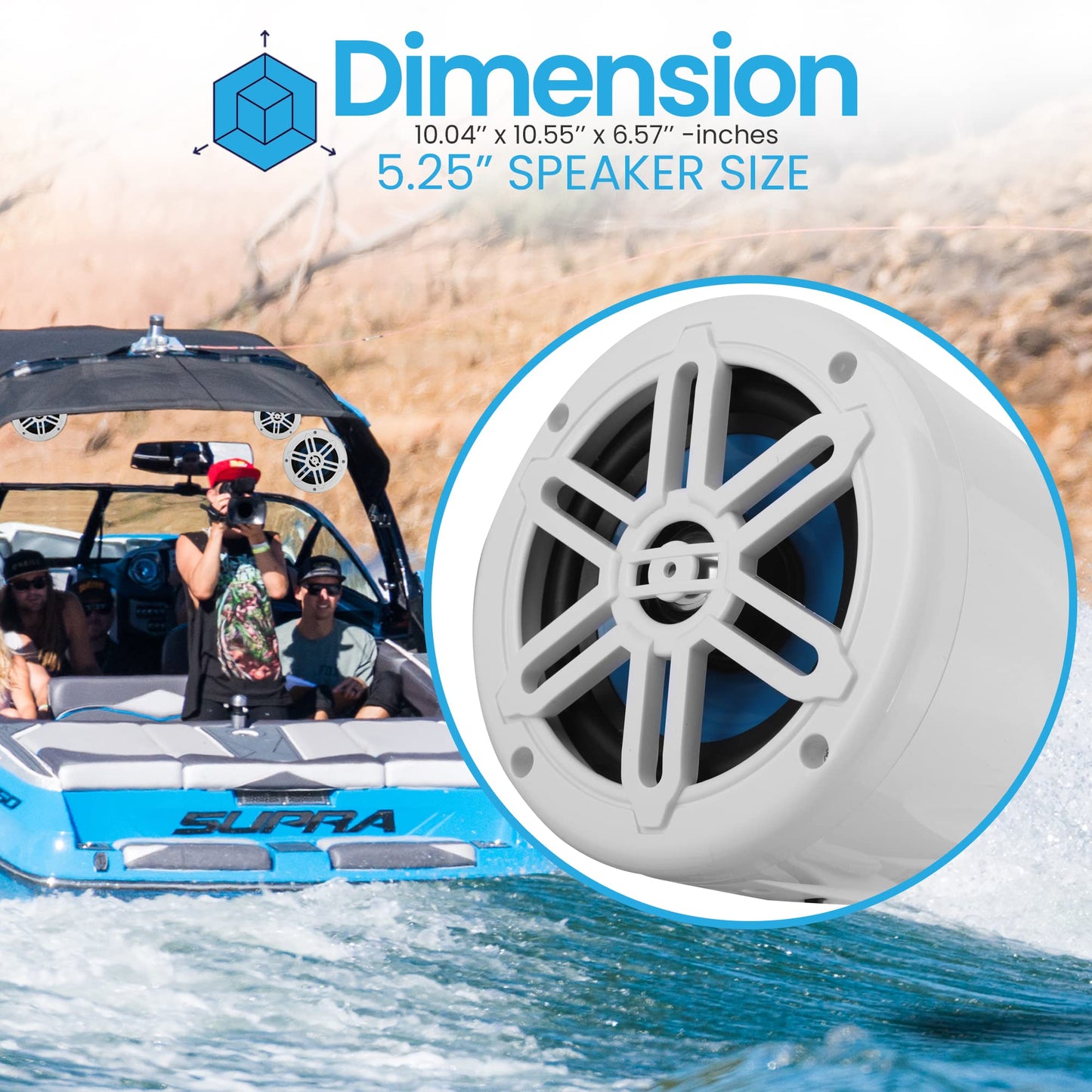 PyleUsa 5.25” Waterproof Off-Road Speakers - 180W 2-Way Marine Woofer Sound System w/ 360° Rotatable Bracket, Full Range Outdoor Audio Stereo for Motorcycle ATV Jeep Boat, Includes Bracket(White)