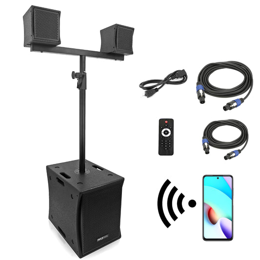 Pyle Line Array Column Speaker - Professional and Compact Sound System with 1x10'' Subwoofer, 2x4” Full Range Driver Built-in Digital Audio Amplifier with 4 Band DSP Presets