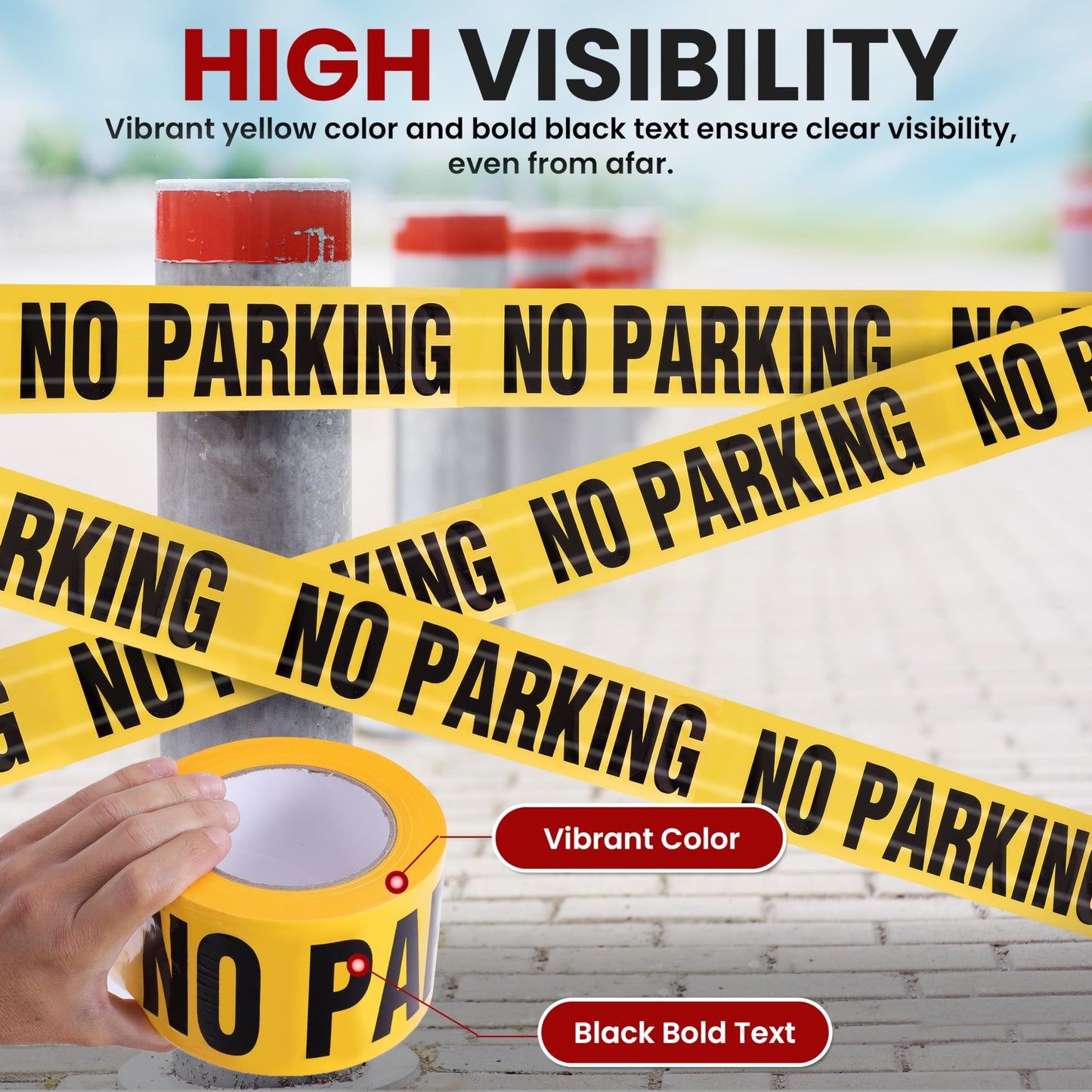 pyle "No Parking Caution Tape Yellow, 200 Meter Roll of Non-Adhesive Safety Barricade Warning Tape, Highly Durable & Visible for Indoor/Outdoor Use 12 pc