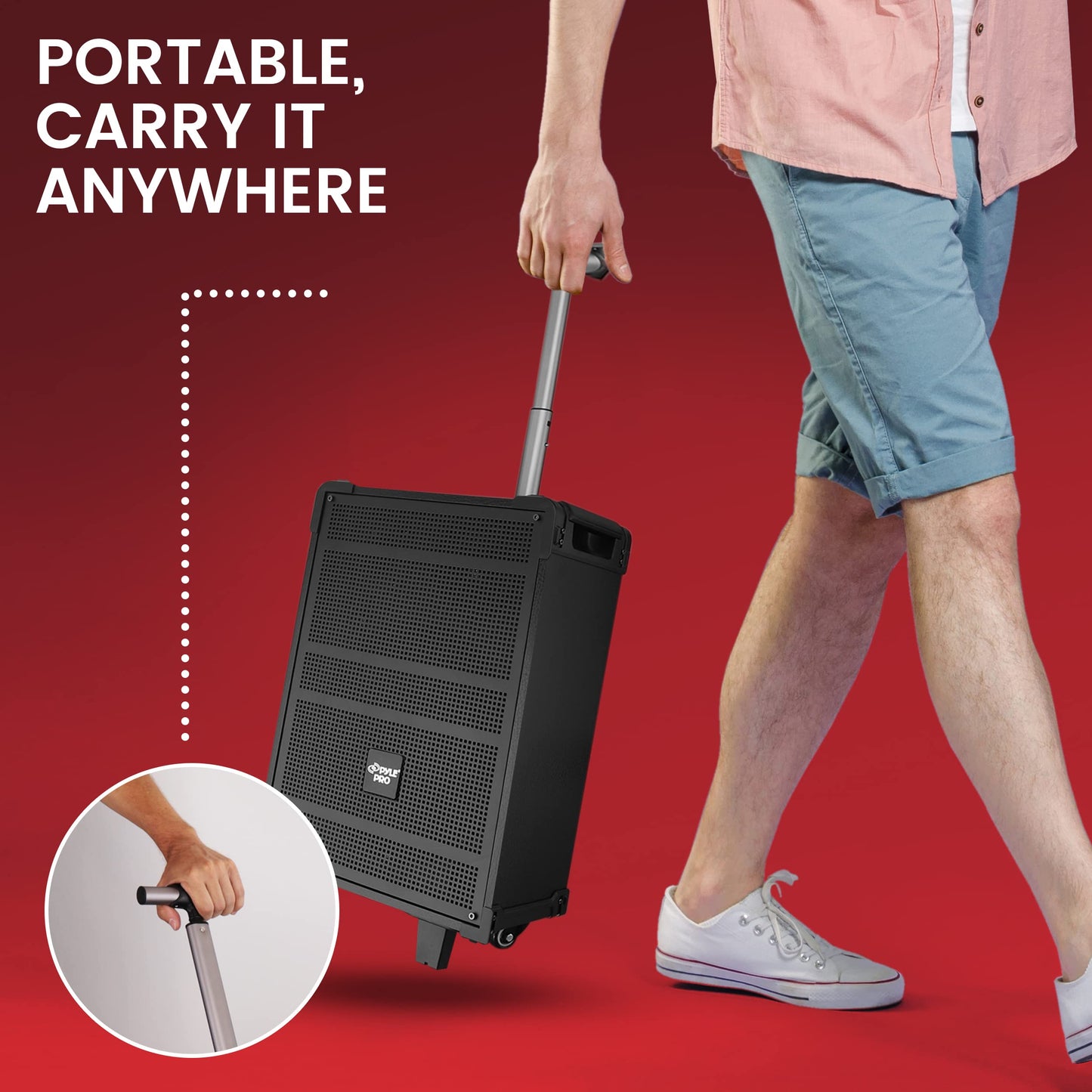 Pyle 8'' Portable Wireless Bluetooth Speaker System - Built-in Rechargeable Battery, Wireless Microphone, USB/Micro SD/FM - 350 Watt - FM Radio with Digital LED Display, PWMA899A