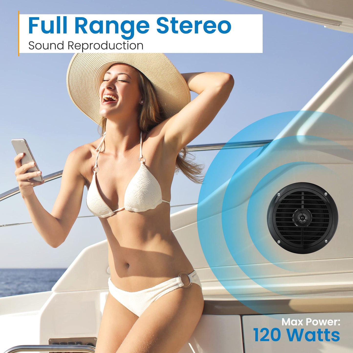 Pyle 6.5 Inch Dual Marine Speakers - 2 Way Waterproof and Weather Resistant Outdoor Audio Stereo Sound System with 120 Watt Power, Polypropylene Cone and Cloth Surround - 1 Pair - PLMR67B (Black)