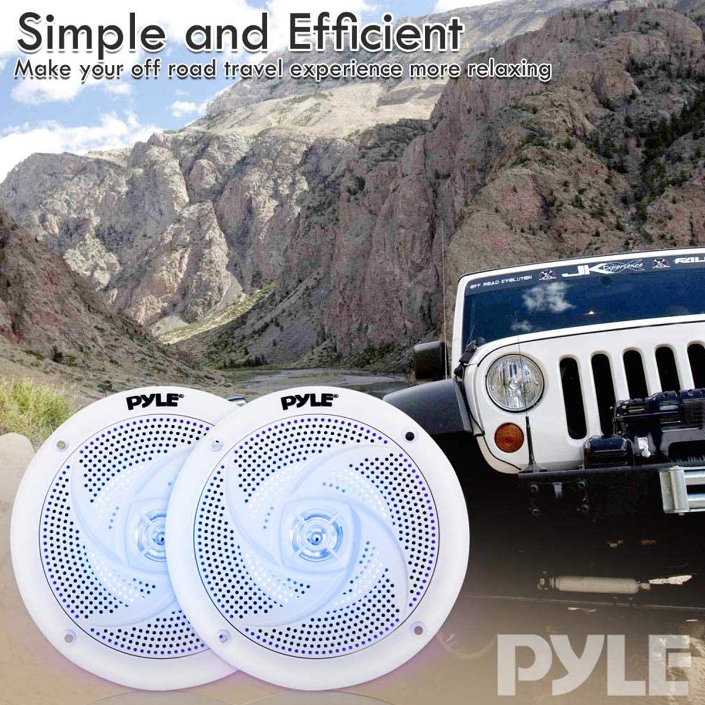 Pyle Marine Speakers - 6.5 Inch 2 Way Waterproof and Weather Resistant Outdoor Audio Stereo Sound System with LED Lights, 240 Watt Power and Low Profile Slim Style - 1 Pair - PLMRS63WL (White)