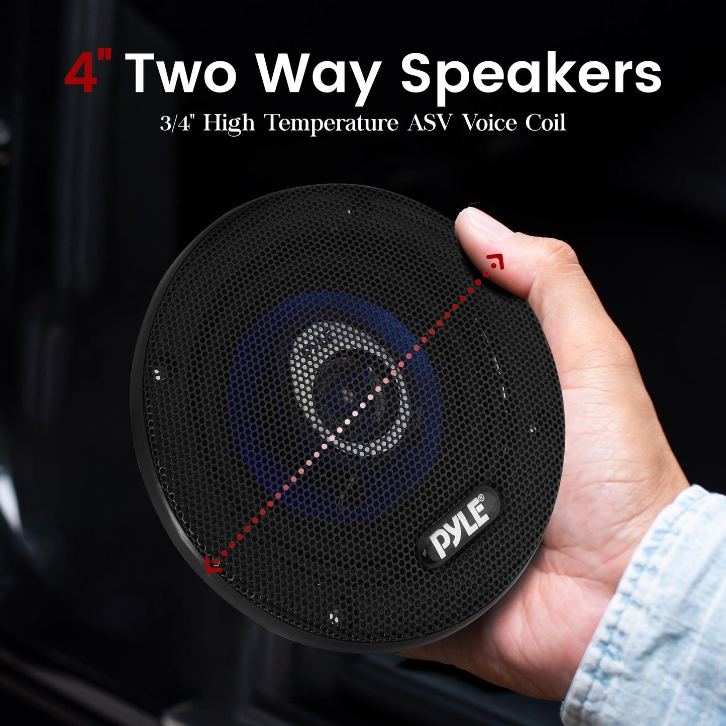 Pyle 4" Car Sound Speaker (Pair) - Upgraded Blue Poly Injection Cone 2-Way 180 Watt Peak w/ Non-fatiguing Butyl Rubber Surround 110 - 20Khz Frequency Response 4 Ohm & 3/4" ASV Voice Coil - PL42BL
