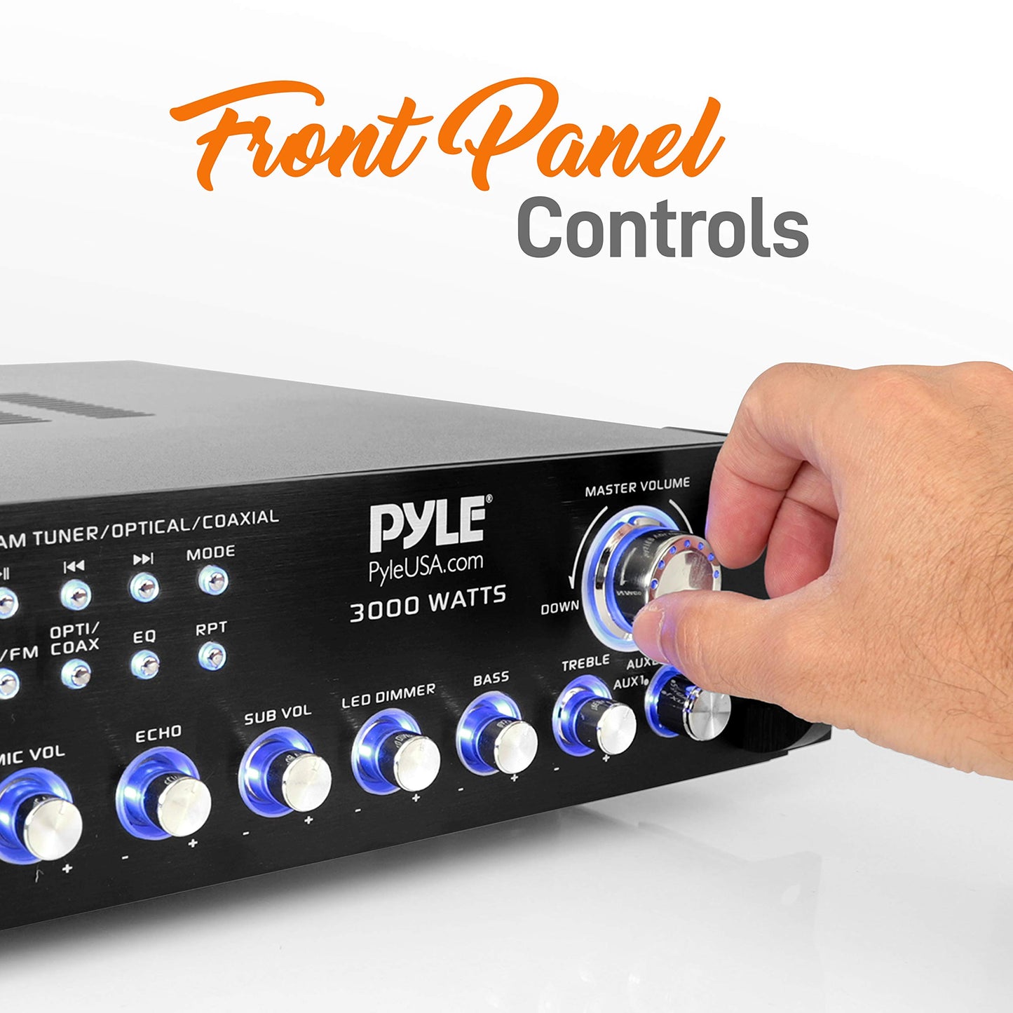 Pyle Bluetooth Multi-Channel Hybrid Pre-Amplifier System - 3000W Home Audio Rack Mount Stereo Power Amplifier Receiver w/ Radio, USB, UHF, Dual Wireless Karaoke mic, Speaker Sound System - PWMA4004BT