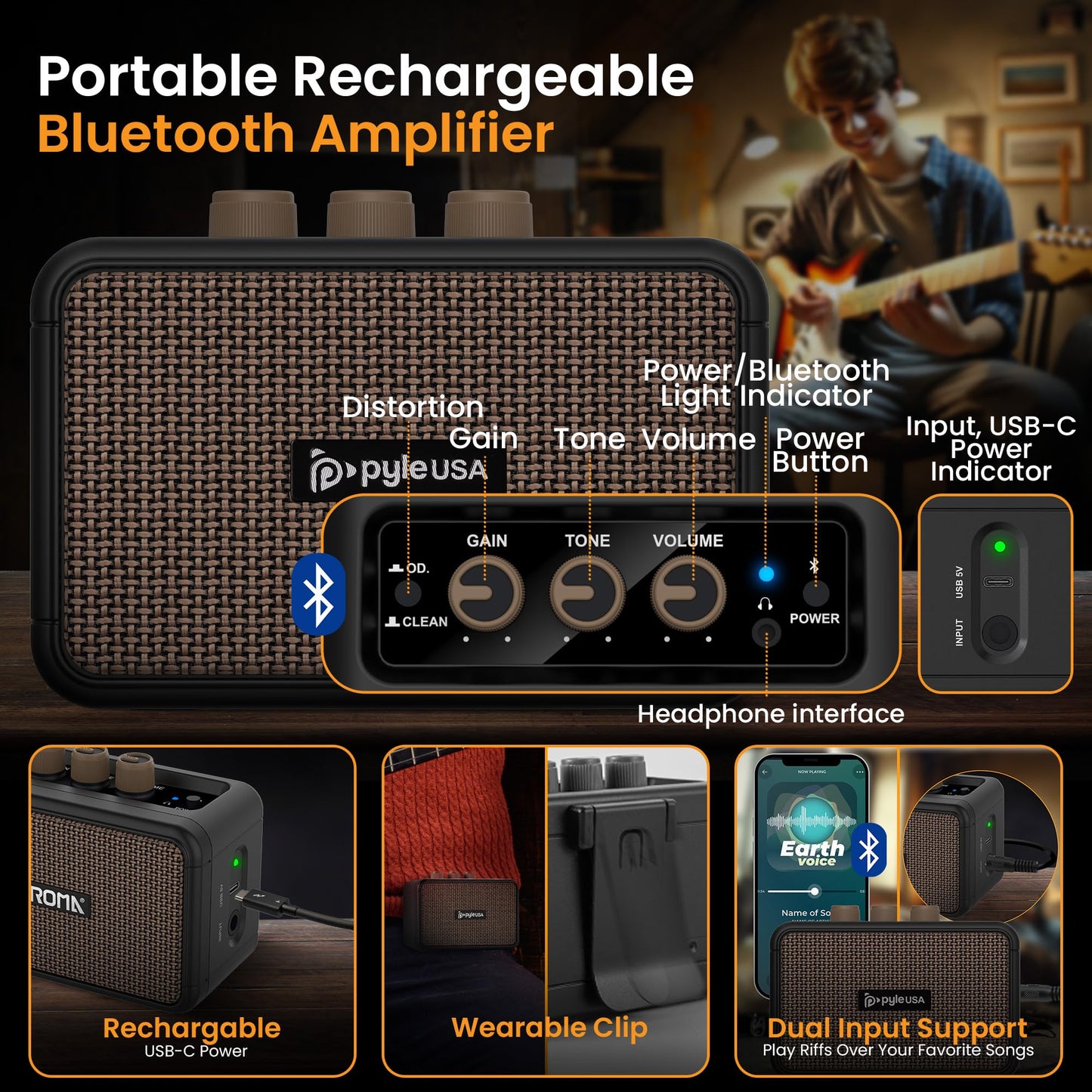 Pyle Full Size Electric Guitar Kit with 5W Amplifier, Gig Bag, Picks, Spare Strings, and Strap, ST-Style Beginner Guitar Bundle with 22 Frets, Paulownia Wood Body, Sun Burst