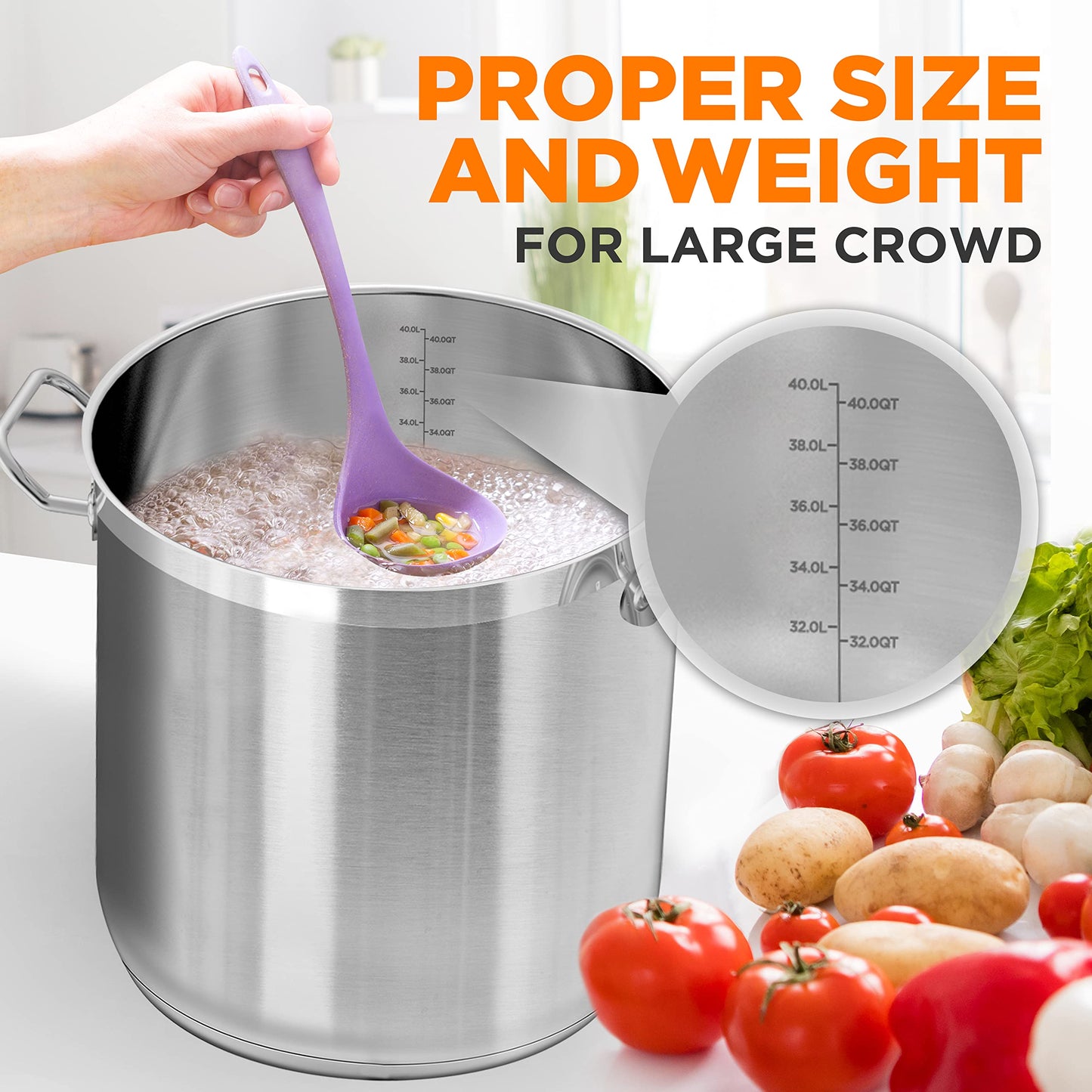 Nutrichef Stainless Steel Cookware Stockpot, 40 Quart Heavy Duty Induction Soup Pot With Stainless Steel Lid And Strong Riveted Handles, Even Heat Distribution, Compatible With Most Cooktops