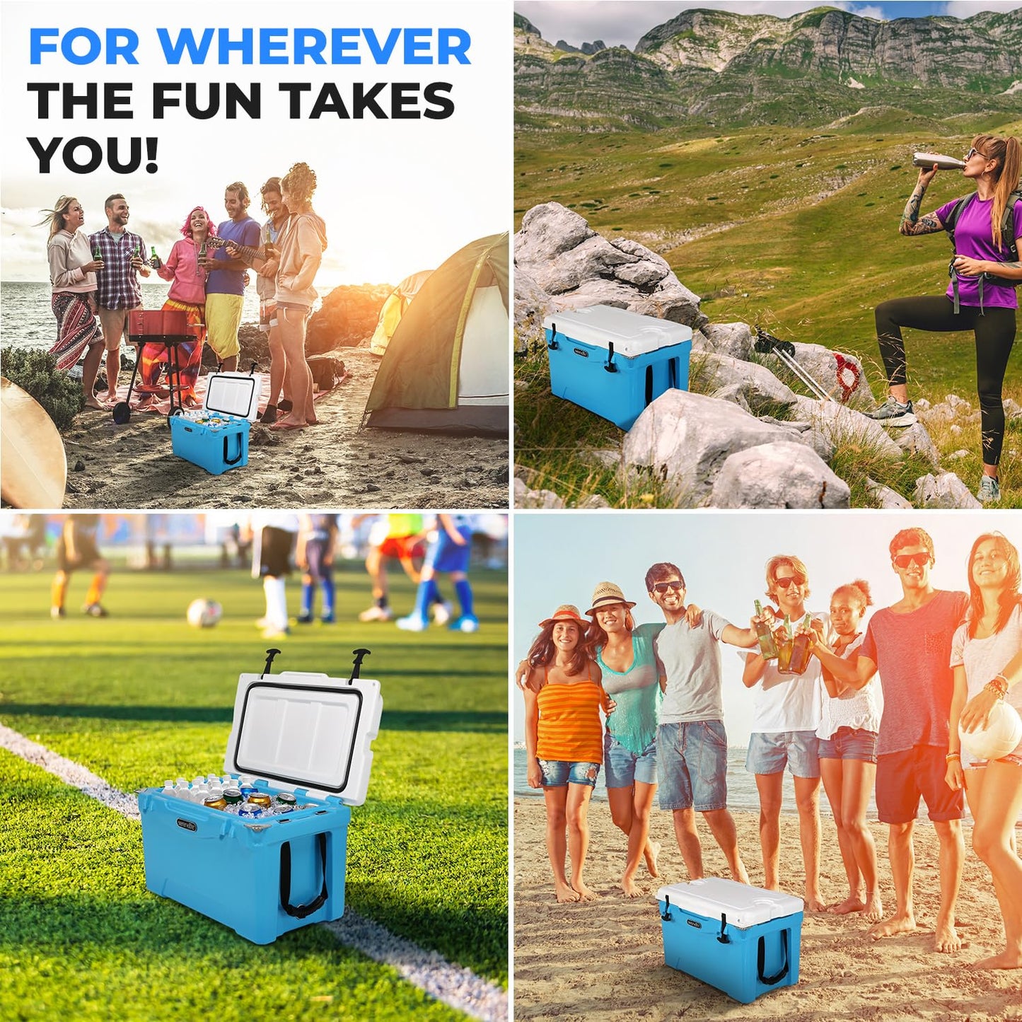 Serenelife 35 Quart Portable Cooler Box - Lightweight Heavy-Duty Travel Ice Cooler with 2-Way Handles, Drain - 5 Days Ice Retention, Holds 63 12-Ounce Cans & 2-liter Bottles (Blue)