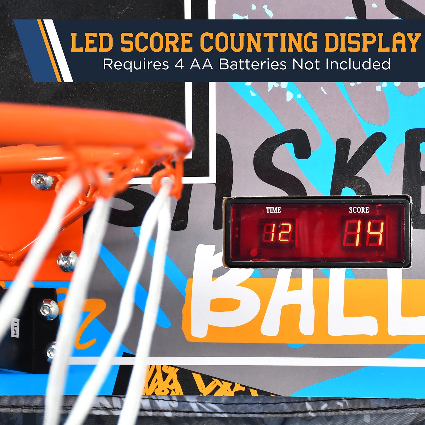 SereneLife Single Hoop Basketball Shootout Indoor Home Arcade Room Game with Electronic LED Digital Basket Ball Shot Scoreboard&Play Timer Fold-up Court Shooting Sports for Adults Player, Blue