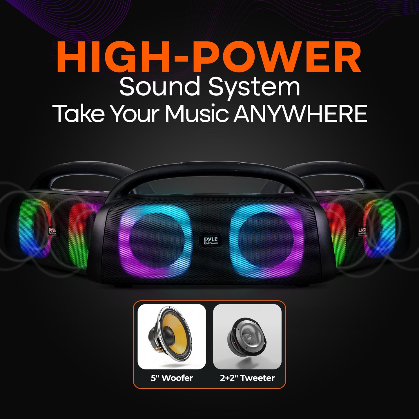 Pyle 160W Dual 5-Inch Bluetooth Boombox Speaker with True Wireless Stereo – Deep Bass, Crisp Treble, LED Display, Built-in Rechargeable Batteries – Large Portable Bluetooth Speaker