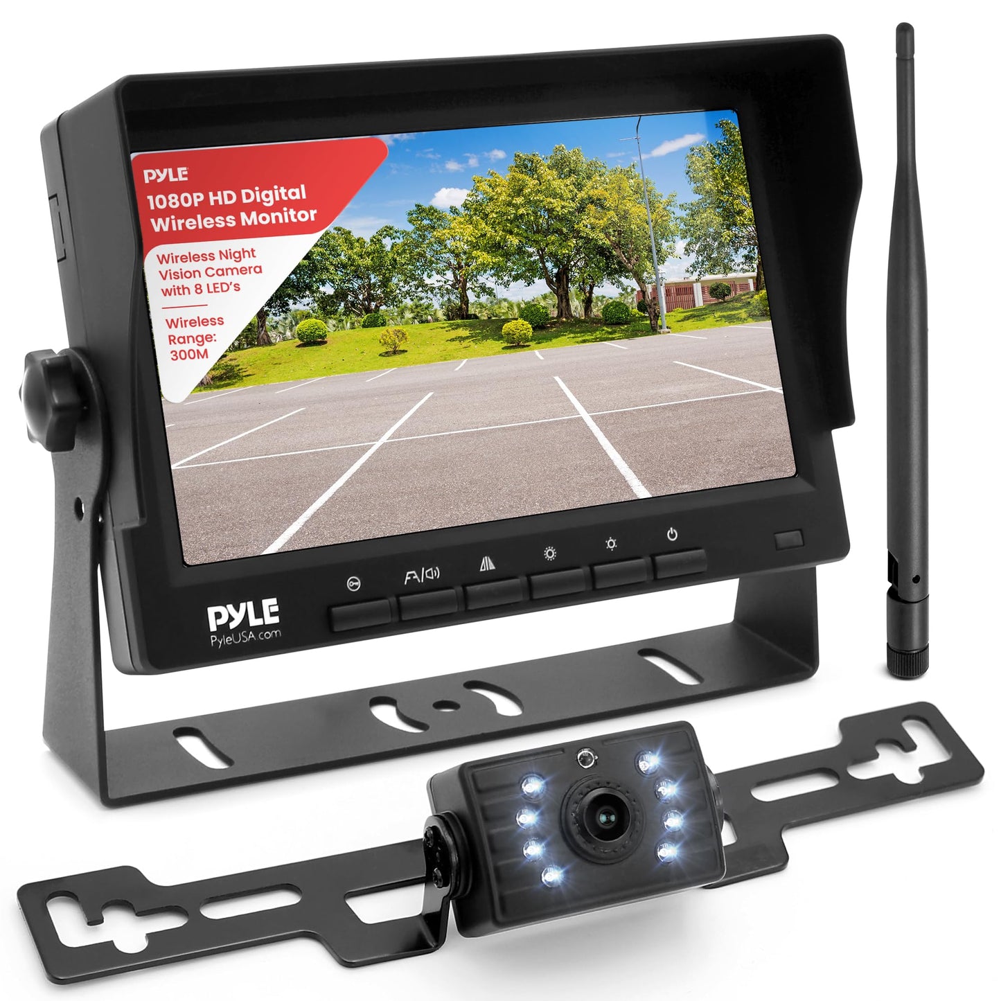 Pyle 7” 1080P HD Digital Wireless Monitor and Wireless License Plate Camera - Waterproof, Night Vision, Single Channel Visual Assistance Kit (12/24V for Bus, Truck, Trailer, Van, RV, Camper)