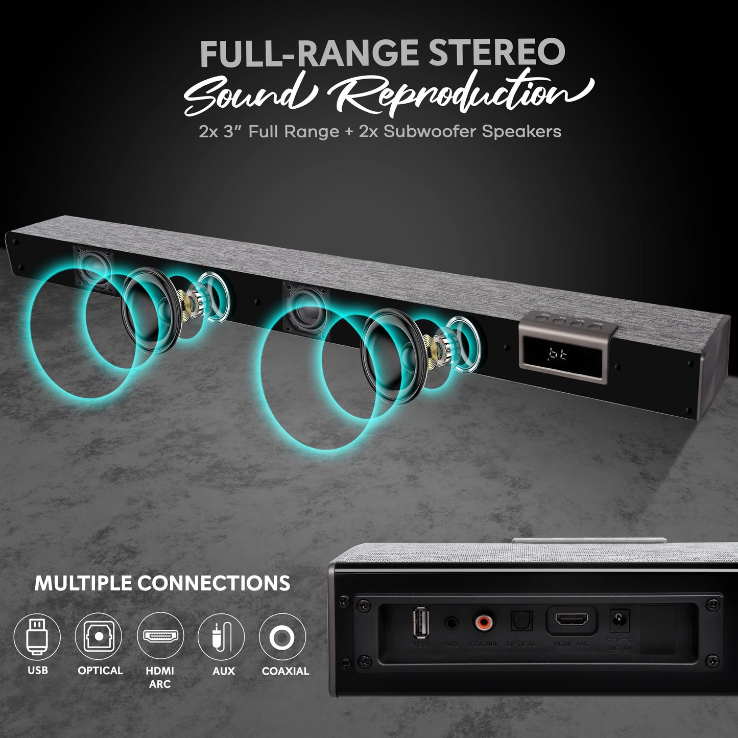 PyleUsa Home Bluetooth Audio Sound bar Stylish, 60W 35" for TV, Supports 4K & HDMI TV's, Optical, COAXIAL, AUX, w/Remote Control,Coaxial & RCA Cables,Class D Digital Stereo Power Amplifier - PSBV40BT