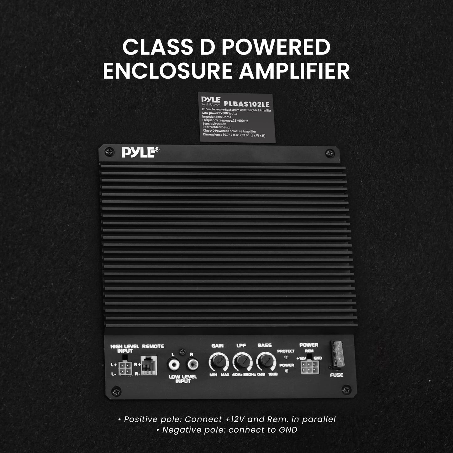 Pyle 10'' Dual Bass Subwoofer Box System - 500-Watt Slim Mount Truck Audio Subwoofer Box, 4 Layer Dual Voice Coil, Rear Vented Design with Built-in Illuminating LED Lights - PLBAS102LE