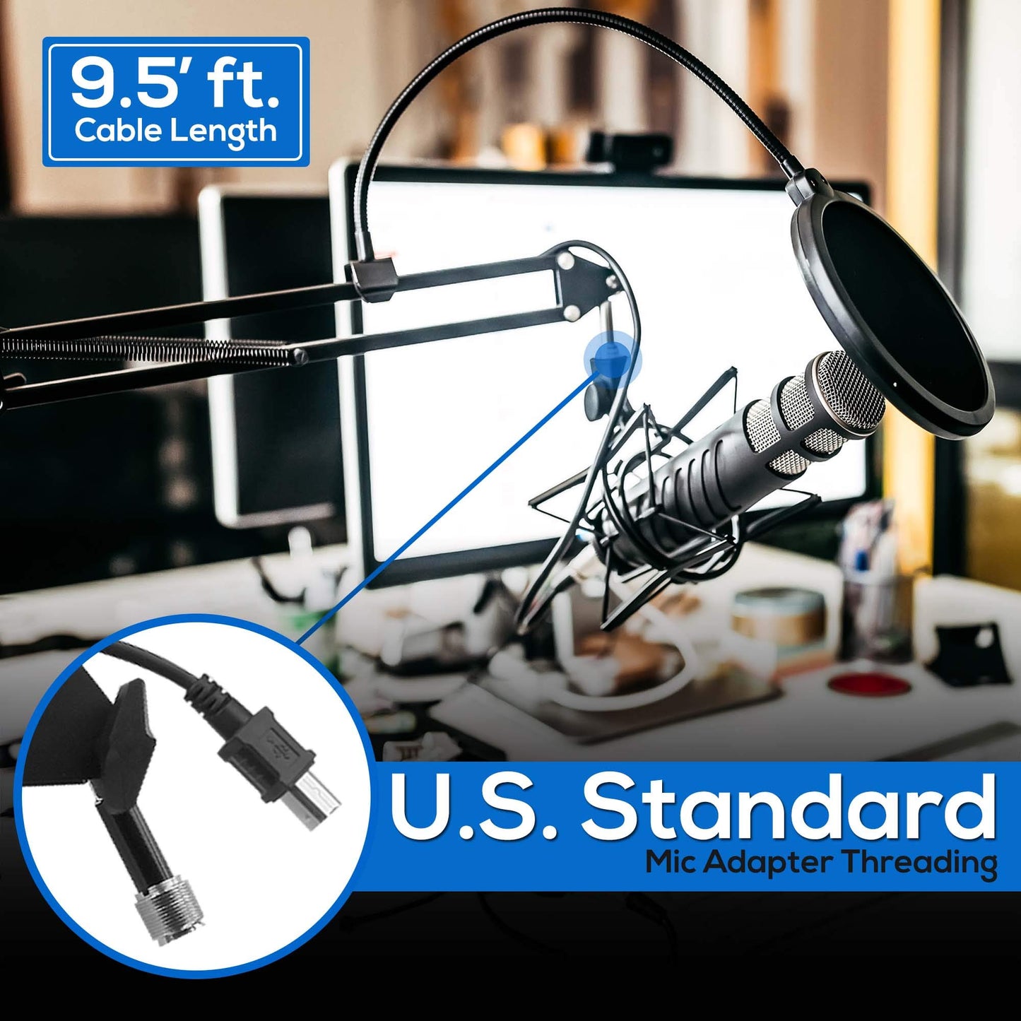 Soul Inscriptions Press USB Suspension Boom Microphone Stand-Adjustable Compact USB Microphone Arm Stand,Durable Steel for Radio Broadcasting Studio,Voice-Over Sound Studio,TV Stations - PMKSHUSB04