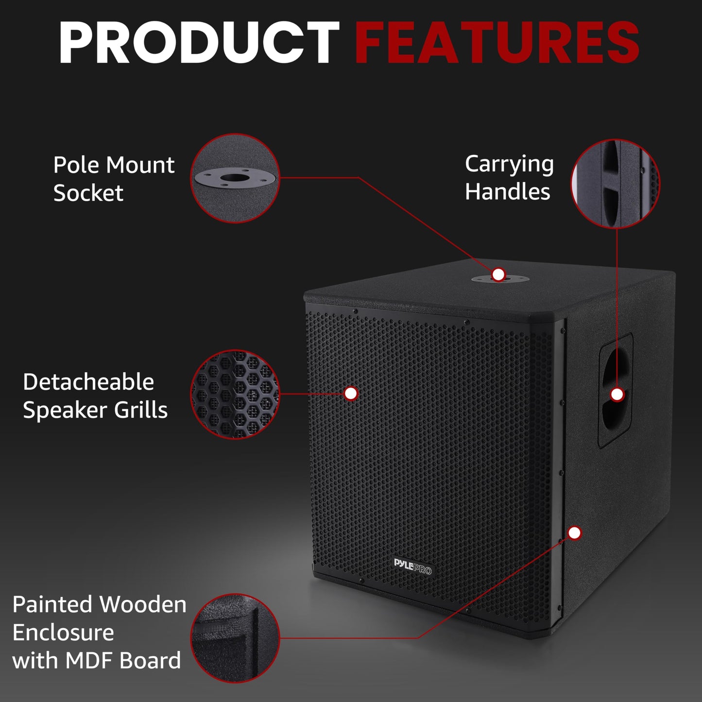 Pyle 3000 Watts Box Subwoofer Speaker - Active Powered 15” inch Woofer, Loud Bass, with DSP Digital Signal Processor for Home Theater System, Pro DJ Sound, Pole Mount Socket and Carrying Handles