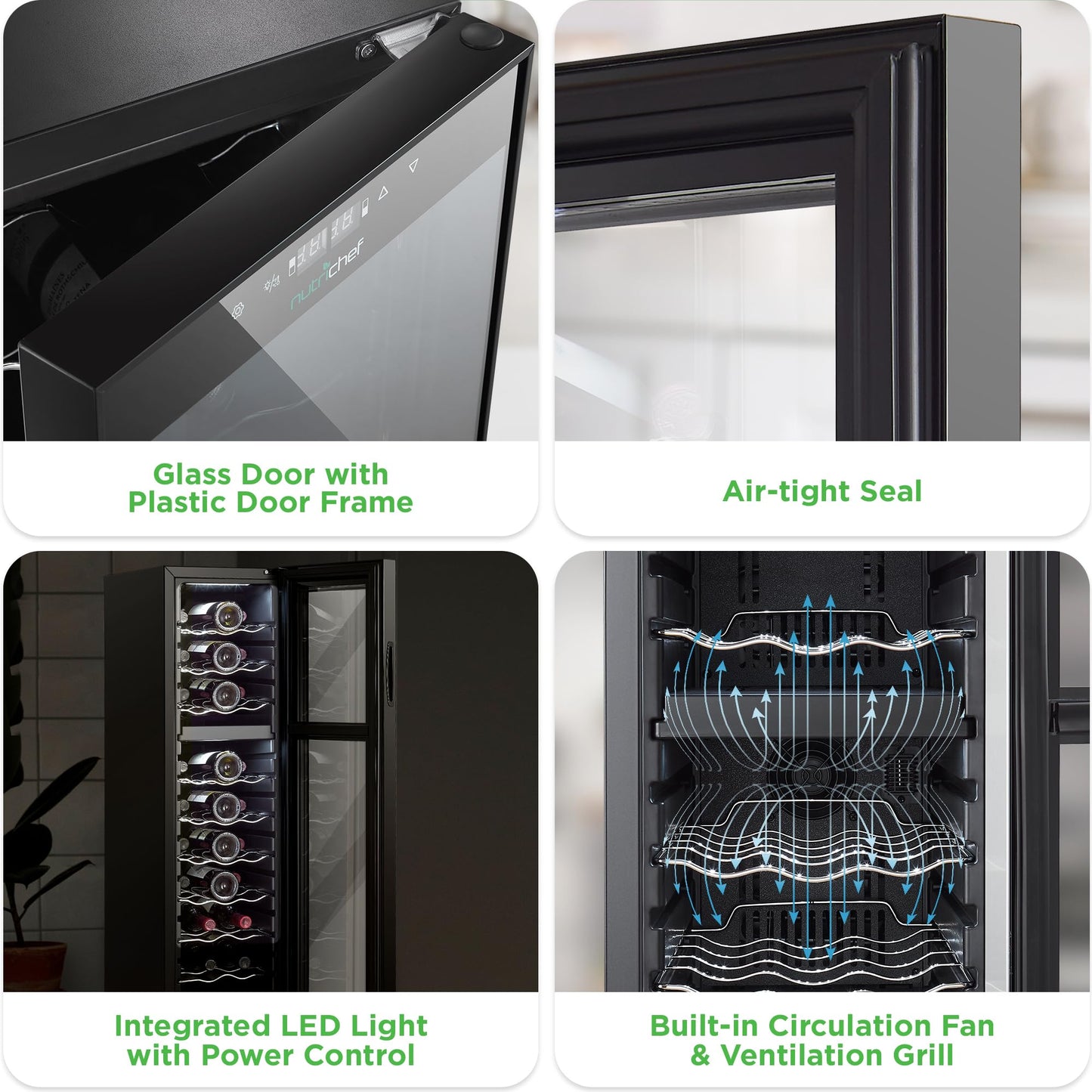 NutriChef PKCWCDS275 Dual-Zone Wine Cooler, 27-Bottle Refrigerator, Digital Touch Button Control with Air Tight Seal, Adjustable Temp 41-64F, Freestanding Cooler, Black