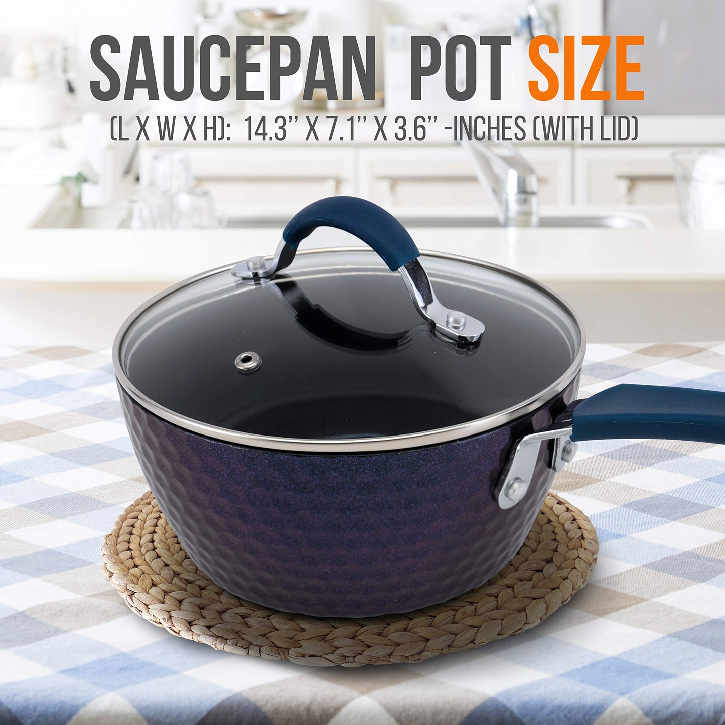 NutriChef Durable Sauce Pot with Lid, small, BLACK