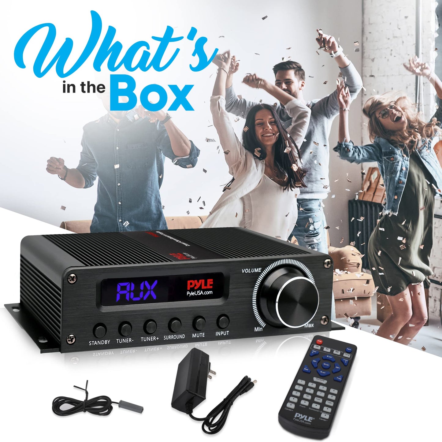 Pyle Wireless Bluetooth Home Audio Amplifier - 100W 5.1 Channel Home Theater Power Stereo Receiver, Surround Sound w/ HDMI, AUX, FM Antenna, Subwoofer Speaker Input, 12V Adapter, Black - PFA560BT