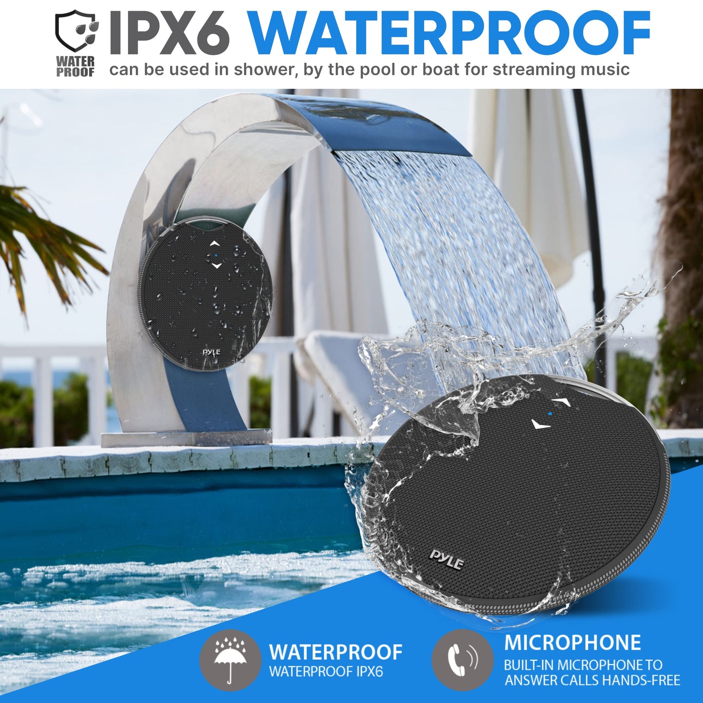 Pyle Portable Bluetooth Speaker with Loud Crystal Clear Sound - Mini IPX7 Waterproof, Super Bass Speakers Bluetooth Wireless for Shower, Beach, Pool, Small Portable Speaker for Outdoor, Gift Ideas