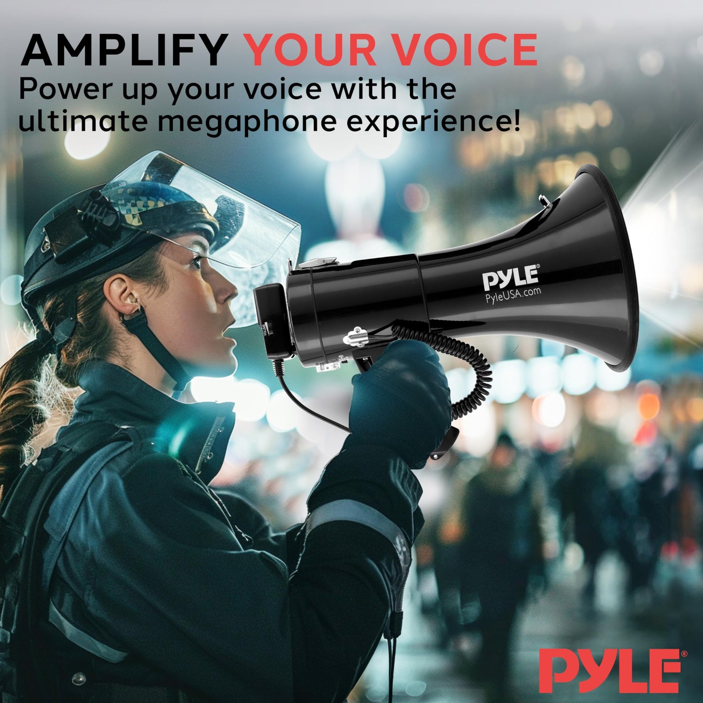 Pyle 50W Portable Megaphone Bullhorn Speaker with Microphone, 1200 Yard Range for Indoor/Outdoor Use, Alarm Siren & Adjustable Volume for Cheerleading Fans, Coaches or Safety Drills