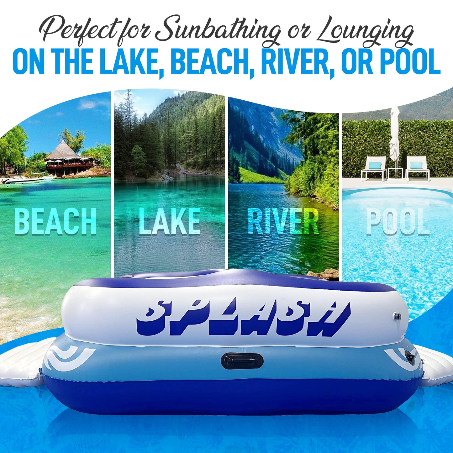 SereneLifeHome Inflatable 4- Person Floating Island Raft, Party Island Raft w/ 4 drink holders, Use for Lounging on Lake, Beach River or Pool