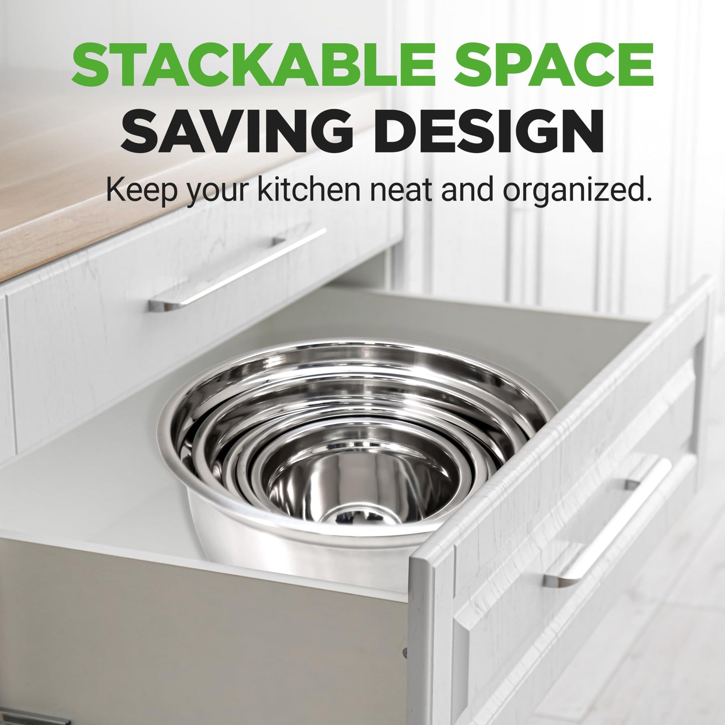 NutriChef 10 Piece Stainless Steel Mixing Bowls with Airtight Lids, Dishwasher Safe, 5 Stackable Nesting Bowls and 5 BPA-Free Lids for Kitchen, Cooking, Food Storage, Meal Prepping, Mixing & Serving
