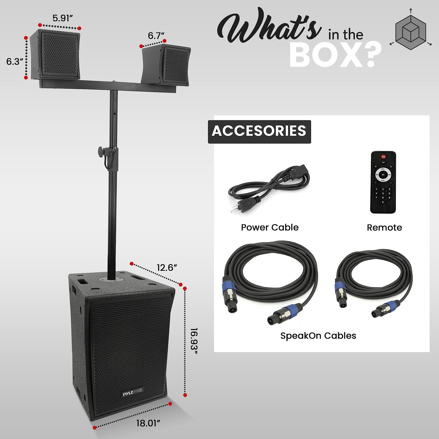 Pyle Line Array Column Speaker - Professional and Compact Sound System with 1x10'' Subwoofer, 2x4” Full Range Driver Built-in Digital Audio Amplifier with 4 Band DSP Presets