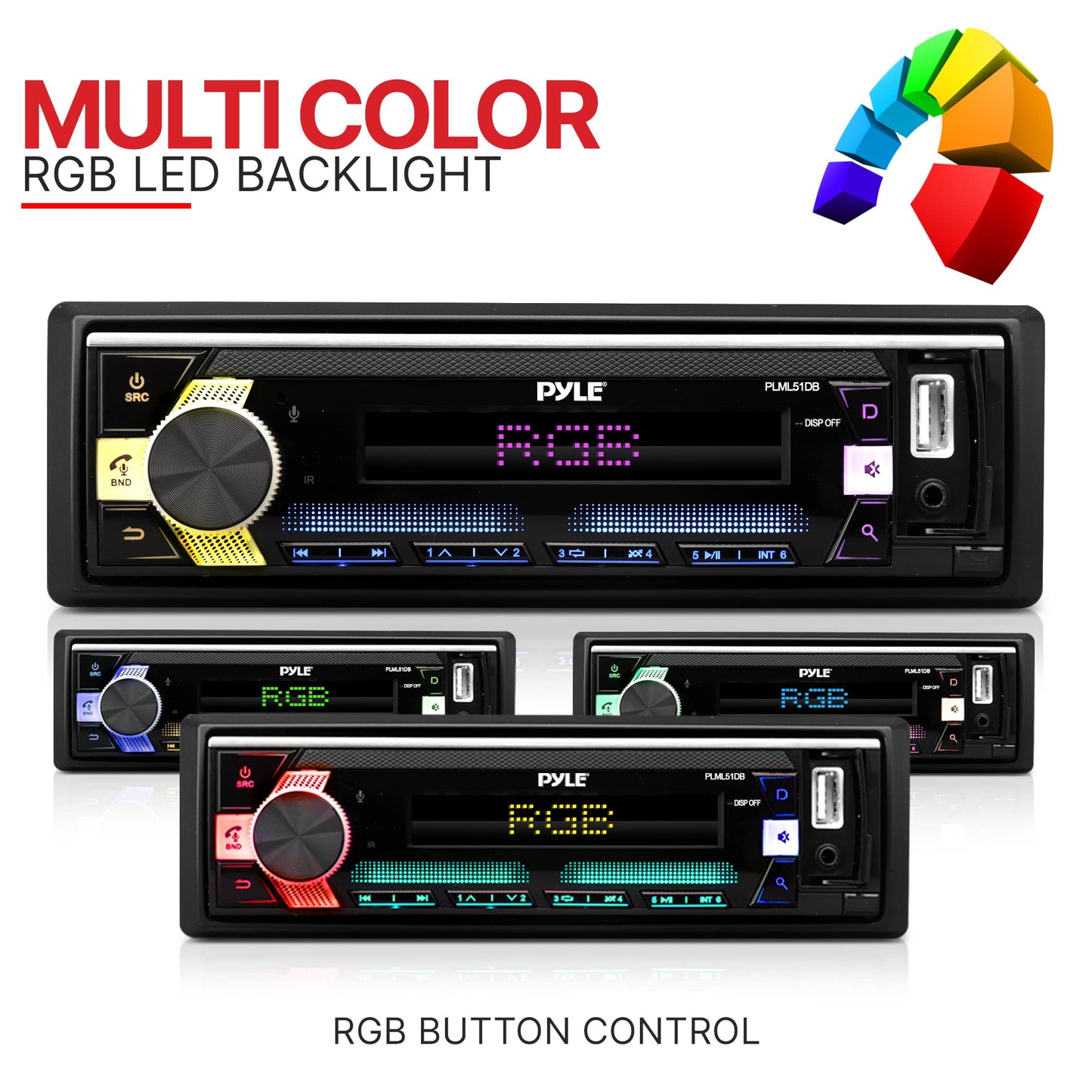 PyleUsa 300-Watt Stereo Receiver Power Amplifier - AM/FM/MP3/USB/AUX Stereo Receiver, Single DIN, Bluetooth Compatible, 25 Band EQ, Balance, Fader LCD Display with Remote Control (Black) - PLML51DB