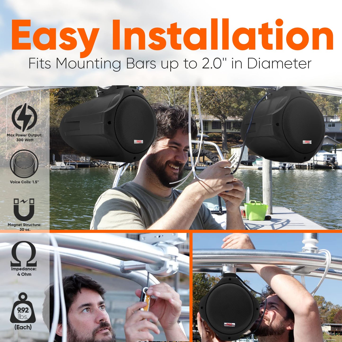 Pyle 6.5 Inch Dual Marine Speakers -2 Way IP44 Waterproof, Weather Resistant Outdoor Audio Stereo Sound System with 200 Watt Power and Poly Mica Cone and Butyl Rubber Surround -1Pair - PLMRB65 (Black)