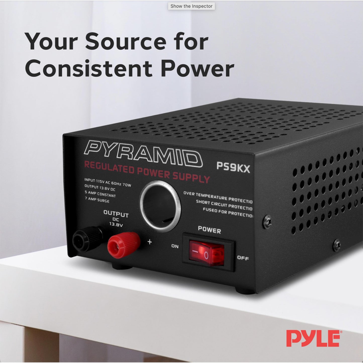 Pyramid PS9KX Universal Compact Bench Power Supply-5 Amp Linear Regulated Home Lab Benchtop Converter w/ 13.8 Volt DC 115V AC 70 Watt Input, Screw Type Terminal, 12V Car Cigarette Lighter
