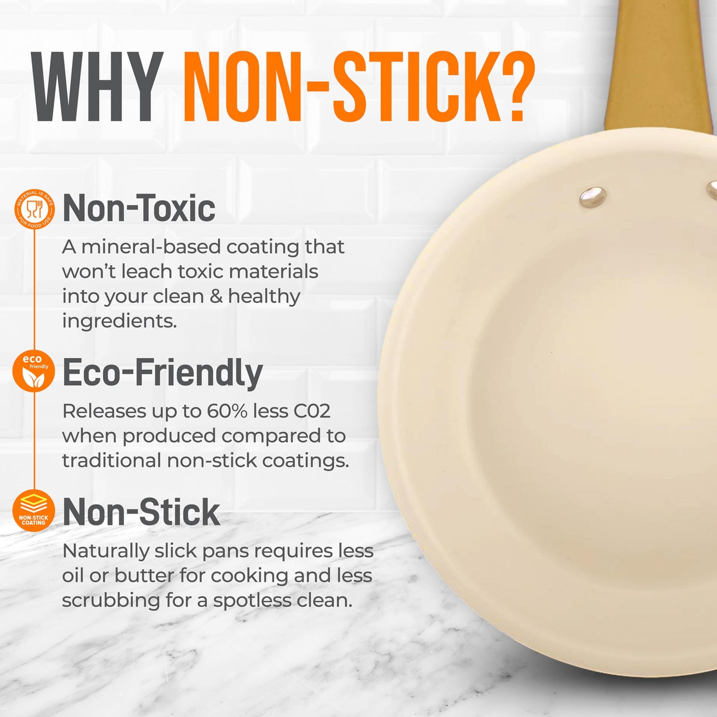 NutriChef 10-Inch Professional Ceramic Frying Pan - Medium Skillet with Golden Titanium Handle, Non-Stick Ceramic Coating, Stain-Resistant, Easy to Clean, Ideal for Home Cooking
