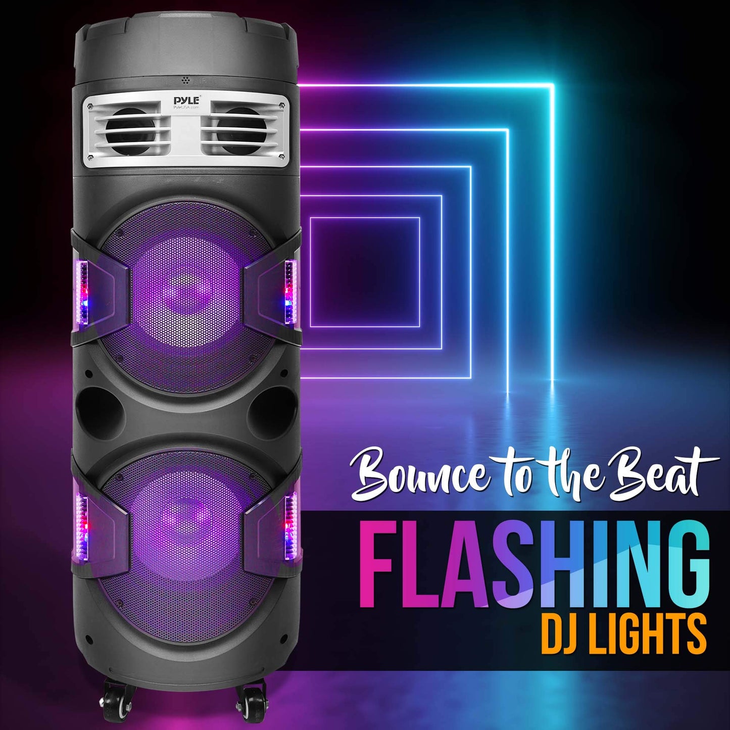 Pyle Portable Bluetooth PA Speaker System - 1200W Outdoor Bluetooth Speaker Portable PA System w/TWS Function, Microphone in, Flashing DJ Party Lights, USB Reader, FM Radio, Rolling Wheels