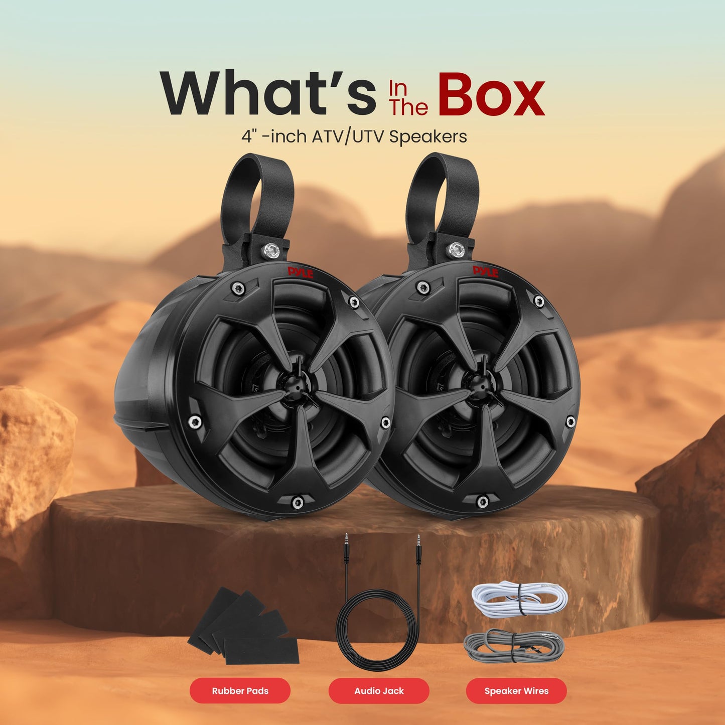 Pyle 2-Way Dual Waterproof Off-Road Speakers, 4 Inch 800 Watt Marine Grade Wakeboard Tower Speakers System, Full Range Outdoor Audio Stereo Speaker for ATV, UTV, Quad, Jeep, Boat - PLUTV41BK, Black