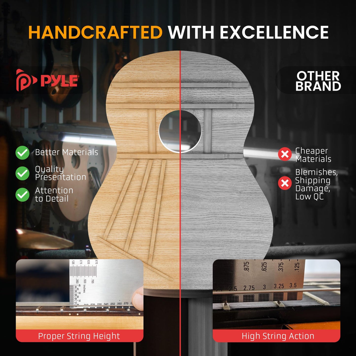 Pyle Steel String Acoustic Guitar Kit, 4/4 Full Size Cutaway All-Wood Guitarra Acustica with Premium Accessory Set and Upgraded Gig Bag, 41" Brown Glossy