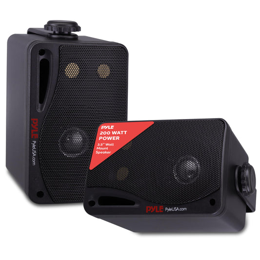 Pyle Outdoor Waterproof Wireless Bluetooth Speaker - 3.5 Inch Pair 3-Way Active Passive Weatherproof Wall, Ceiling Mount Dual Speakers System w/Heavy Duty Grill, Patio, Indoor Use PDWR42BBT (Black)