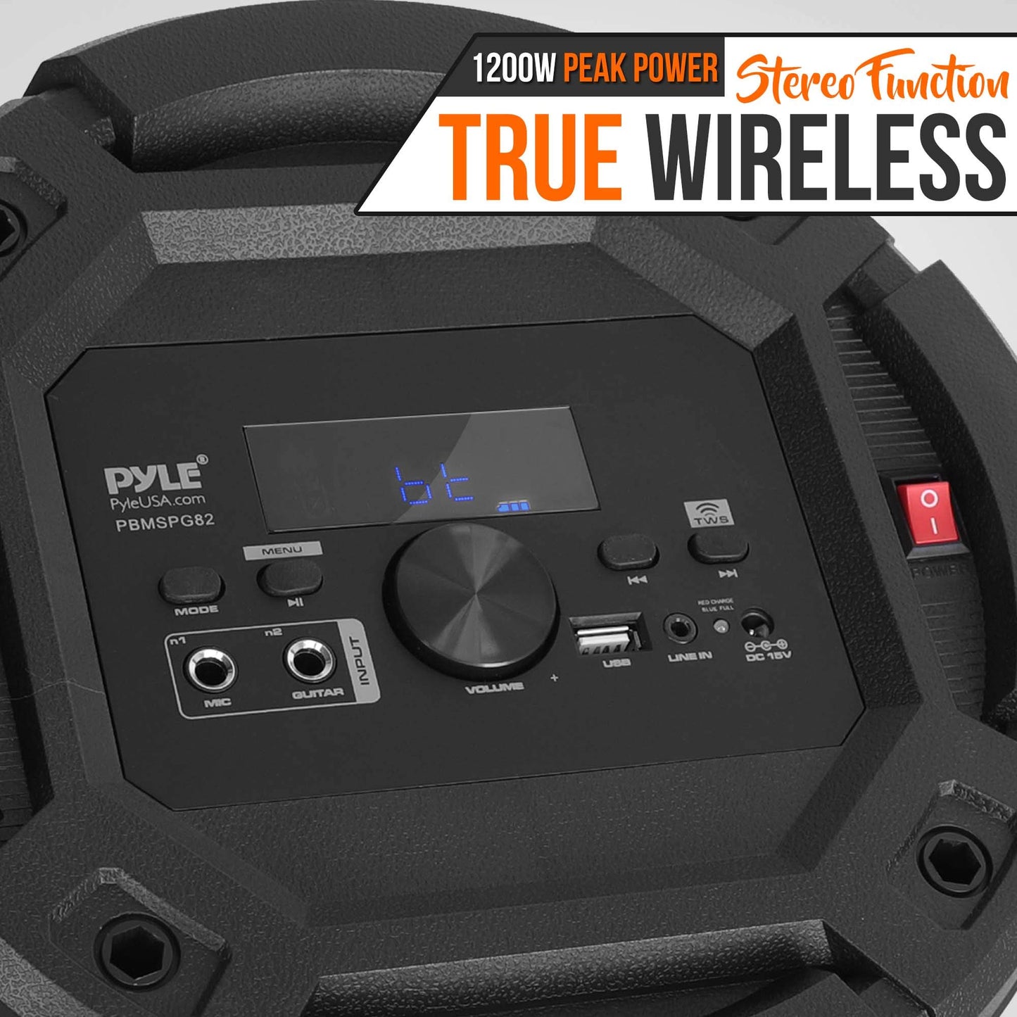 Pyle Portable Bluetooth PA Speaker System - 1200W Outdoor Bluetooth Speaker Portable PA System w/TWS Function, Microphone in, Flashing DJ Party Lights, USB Reader, FM Radio, Rolling Wheels